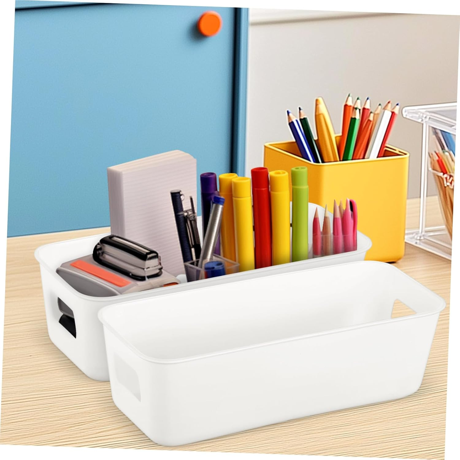 Thin Rectangular Storage Bins 8Pcs Plastic Organizers for Kitchen Pantry and Bathroom Shelves image number 6