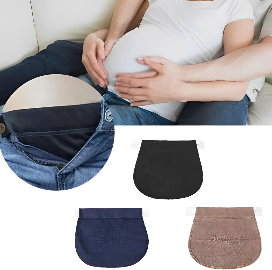 Pack of 4 Jeans Extensions with Adjustable Waistband, Elastic Maternity Trousers Extender, Adjustable Waistband Extension for Pregnant Women image number 4