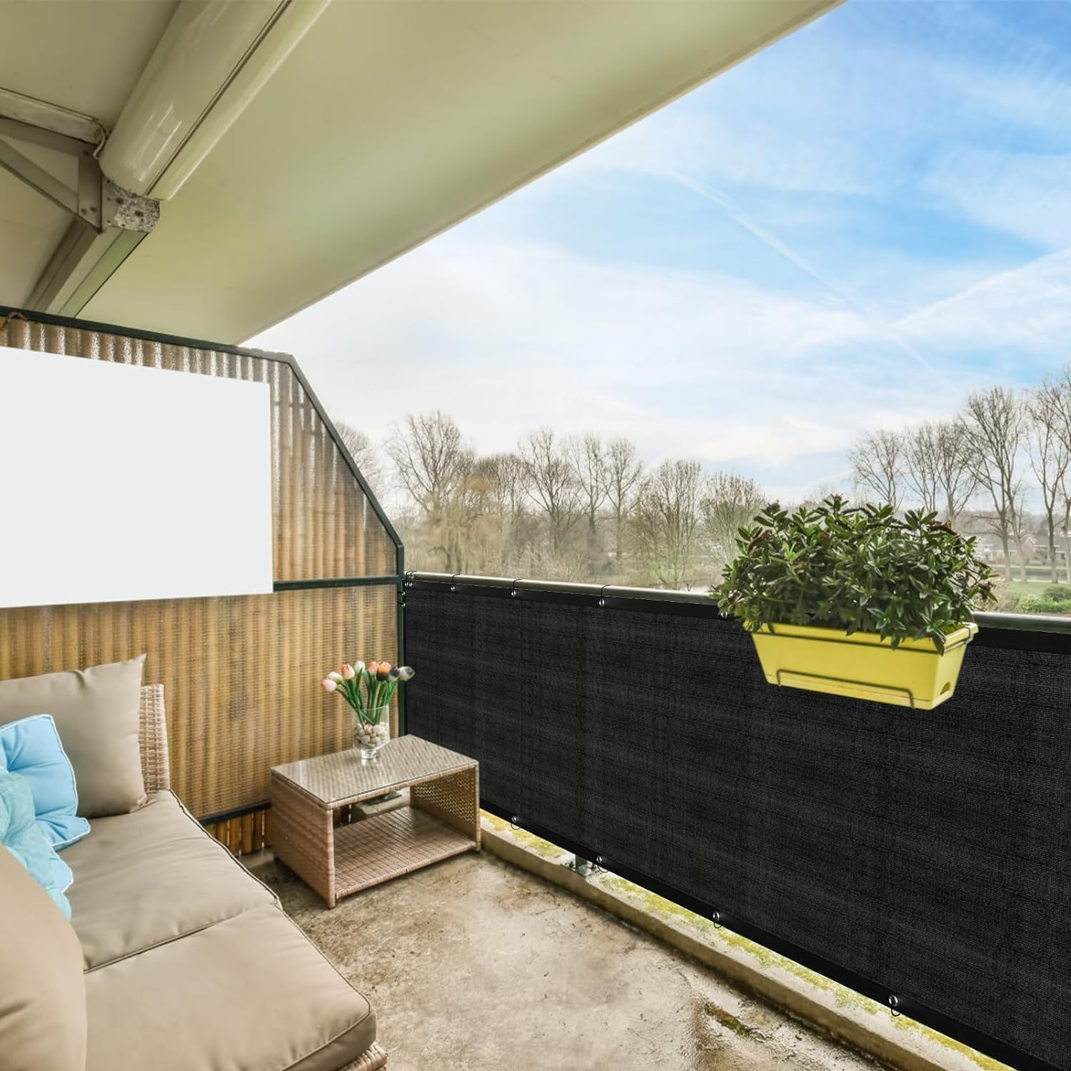 Balcony Privacy Screen Cover Worth Planet 0.9M * 5M Resistant Balcony Shield Windscreen Cover Mesh Sun Shade UV Protection for Porch Deck Terrace Patio Backyard Railing image number 2
