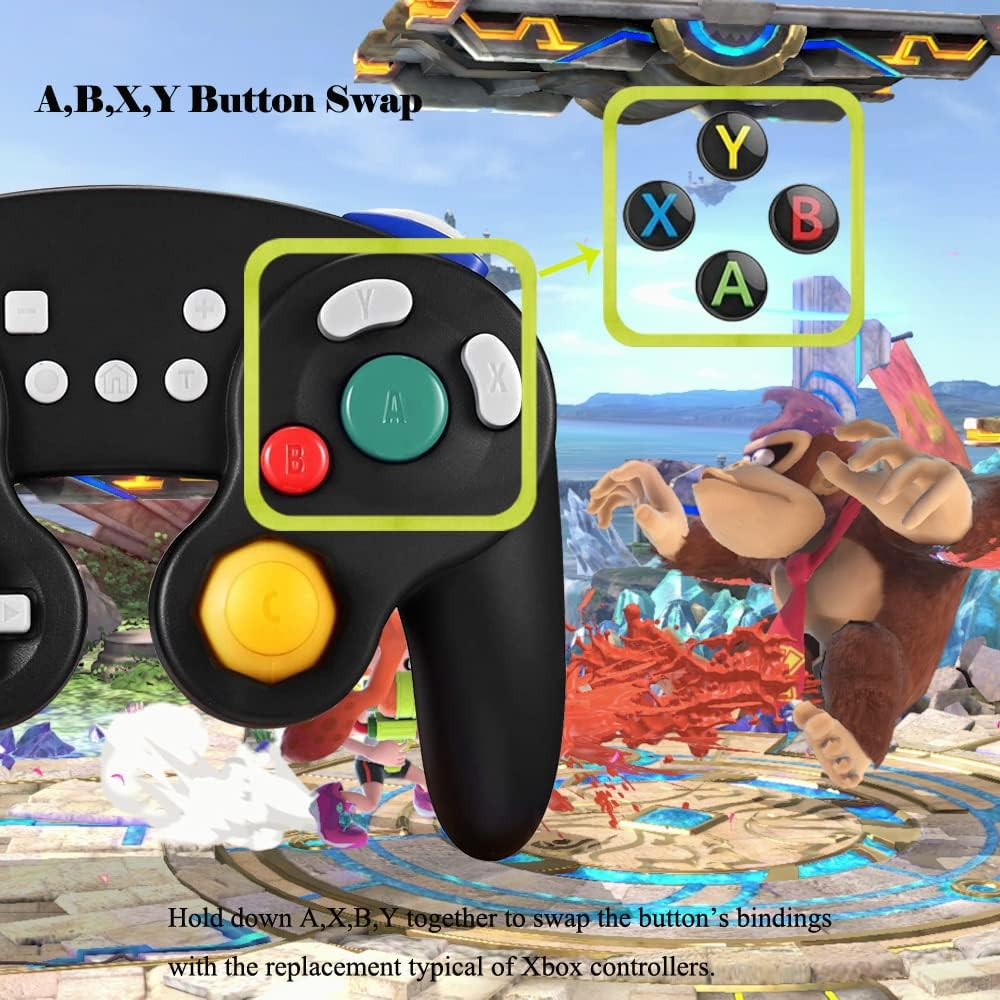 EXLENE Gamecube Controller Switch, Wireless Switch Pro Controller for Nintendo Switch/Lite/Pc/Android/Ios/Steam, Support Wake Up, Motion, Adjustable Rumble, Turbo & Auto Turbo (Upgraded, Black)