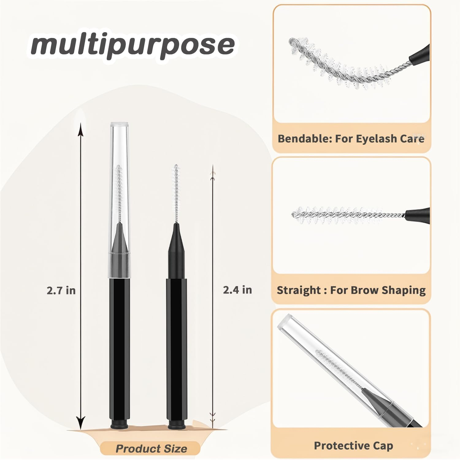 Eyebrow Spoolie Brushes with Caps, 50Pcs Lash and Brow Lamination Applicators Eyelash Spoolie Brushes, Lash Filler Lifting Extension Brow Lamination Brush for Women and Girls image number 1