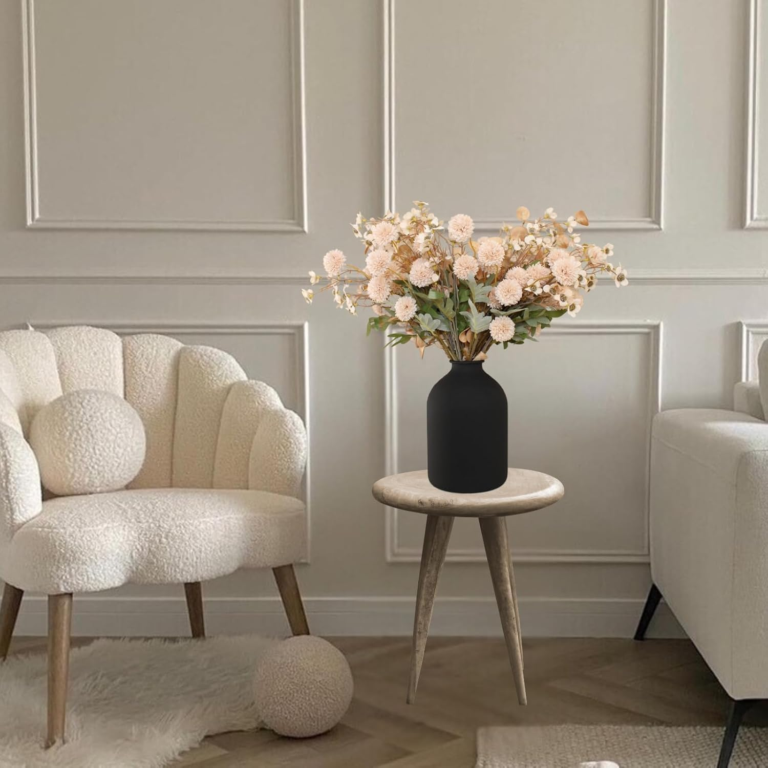 Large Black Flower Vase for Bedroom Decor Living Room Table, Black Arlo Vase Matte, Iron Metal Vases Home Decor, Wabi Sabi Decor image number 3