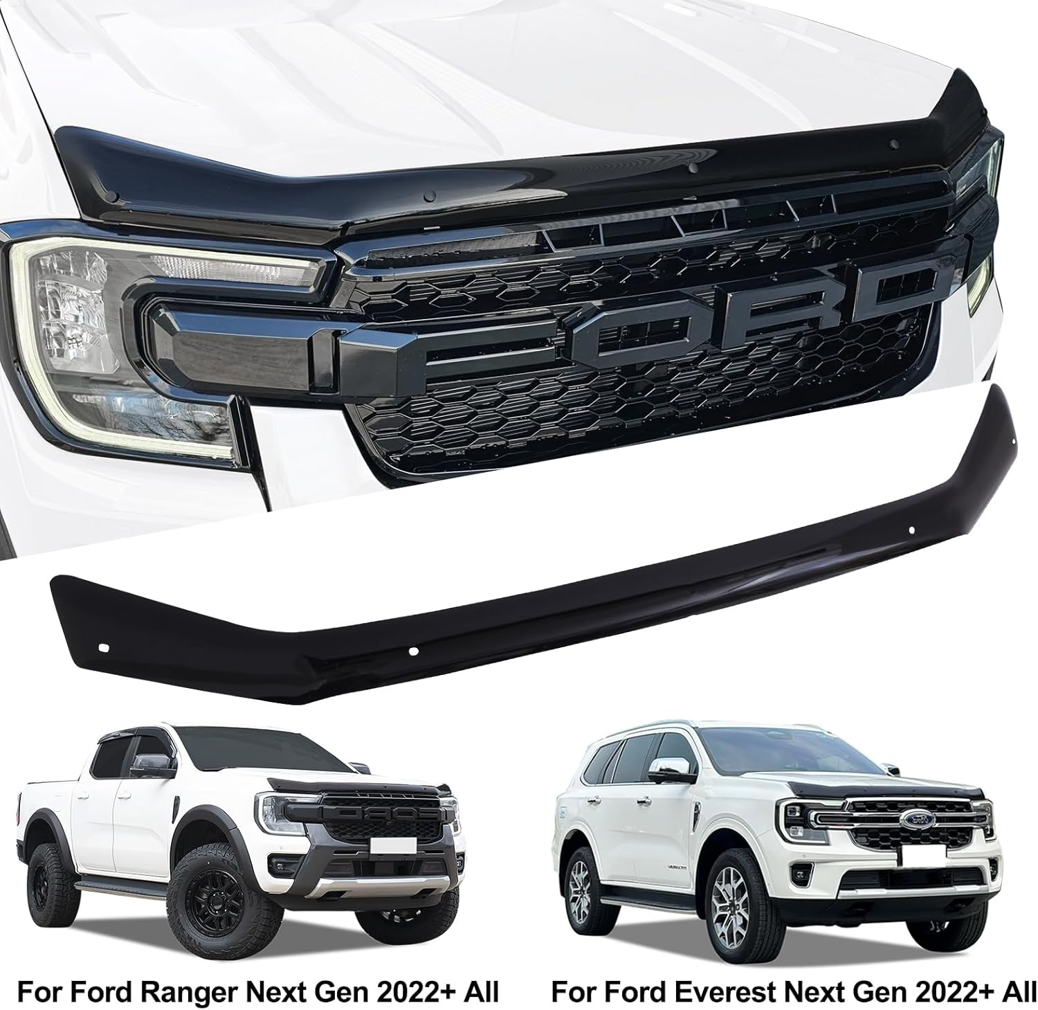 SUERAUTO4X4 Bonnet Protector for Ford Ranger and Ford Everest Next Gen 2022 2023 2024 2025 Accessories, Tinted Black Front Bonnet Stone Guard Trim Cover Car Exterior Injection