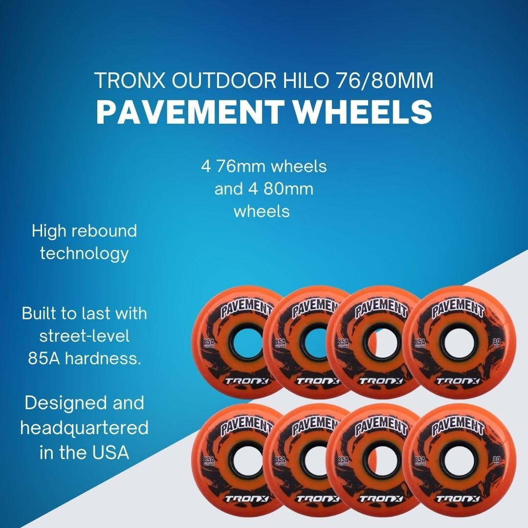 Tronx Outdoor Pavement Asphalt Hilo 4-76MM/4-80MM 85A Inline Roller Hockey Wheels 8 Pack image number 5