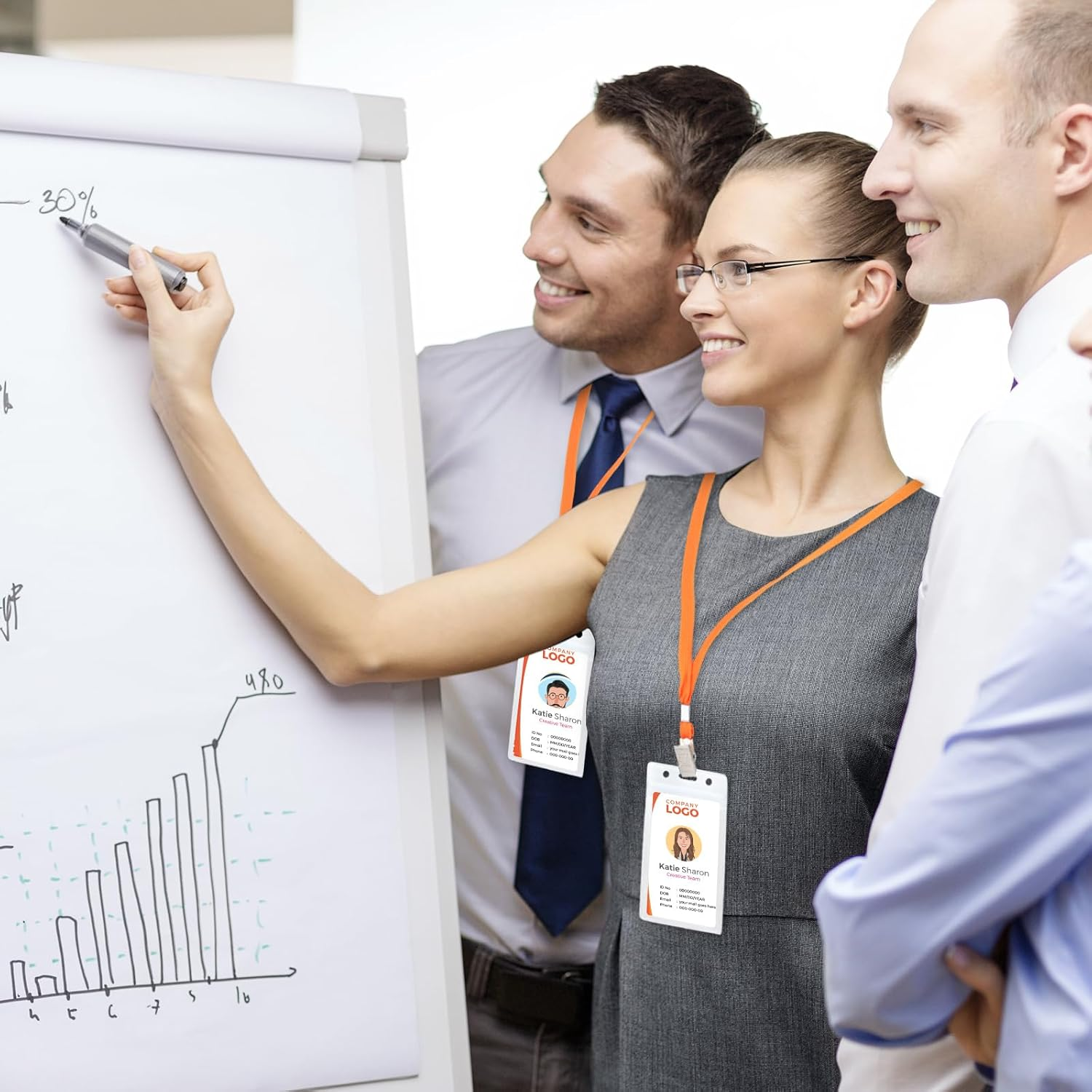 Marspark 100 Pcs Name Tag Lanyards with ID Holder Lanyards for ID Badges Resealable Flat Neck Name Tag with Clip Waterproof Plastic Clear Badges Bulk for School Office Supplies (Orange) image number 1