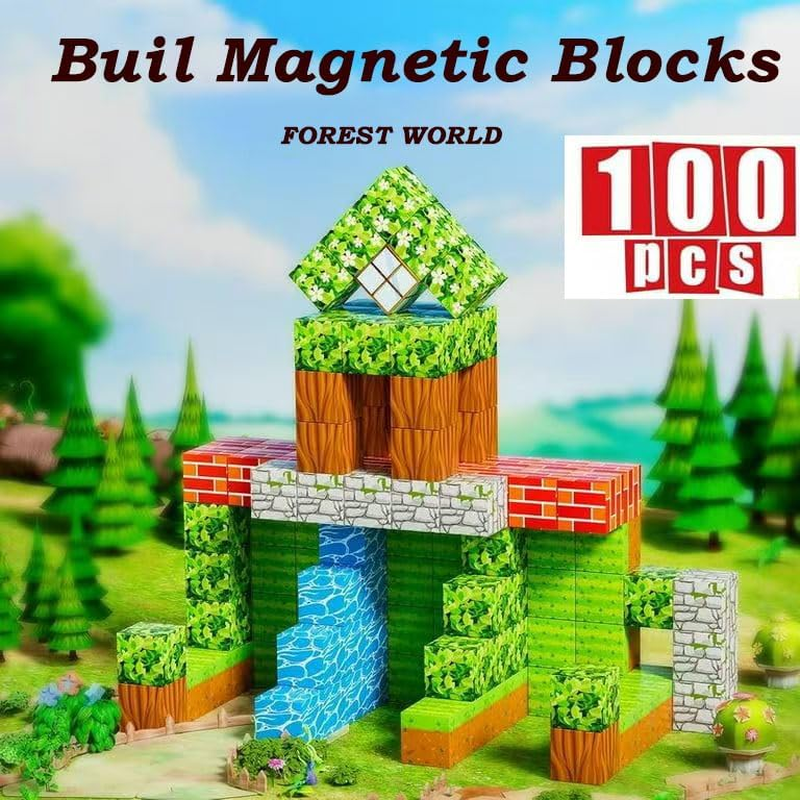 100PCS Magnetic Blocks-Build Mine Magnet World Edition, Magnetic Toys for Boys & Girls,Stem Montessori Sensory Toys for Toddlers Gifts for 3+ Years Old image number 5