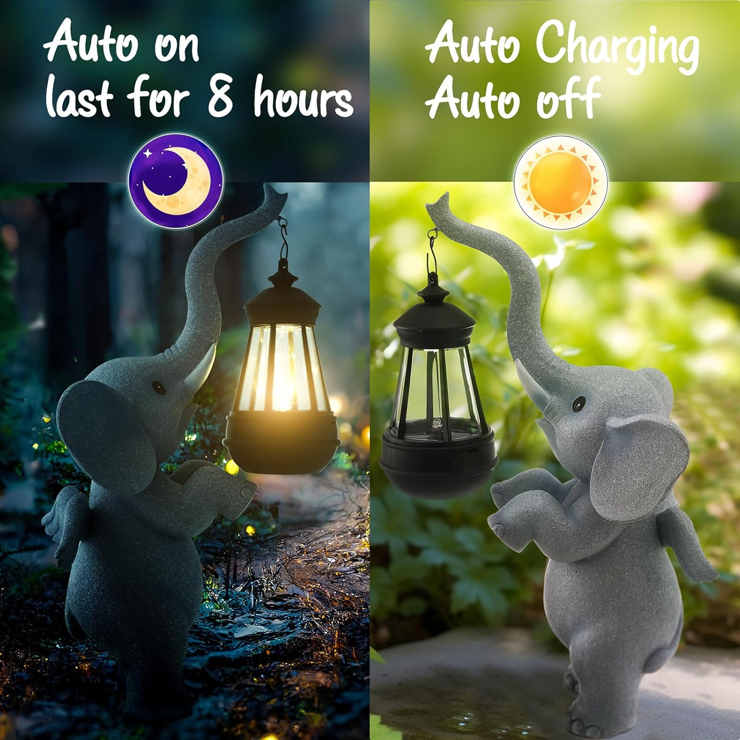 IOKUKI Solar Garden Statues Outdoor Decor,Angel Elephant Statue Outdoor Clearance,Resin Outdoor Statues Garden Decor for outside Patio Woman Mom Gifts (Angel Elephant) image number 1