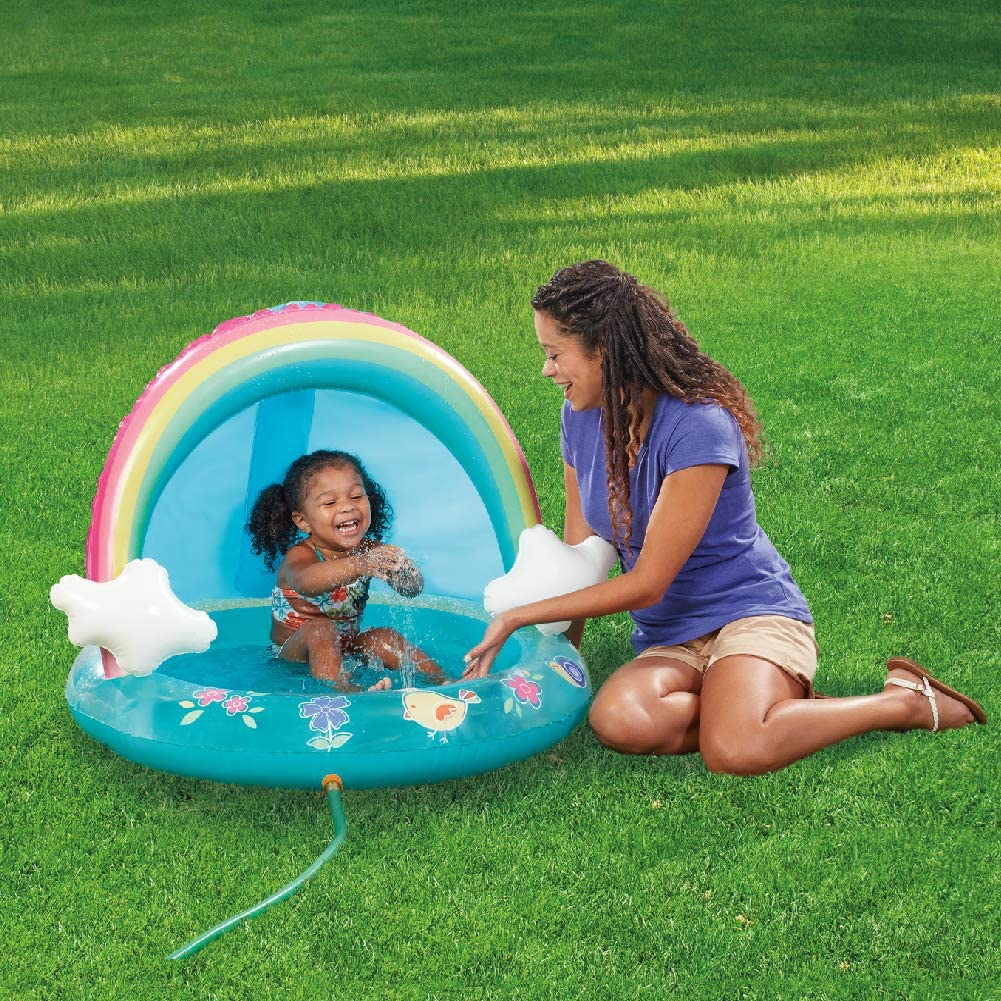 HIWENA Baby Pool Rainbow Splash Pool with Canopy Spray Pool of 40 Inches Water Sprinkler for Kids for Ages 1-3 image number 2