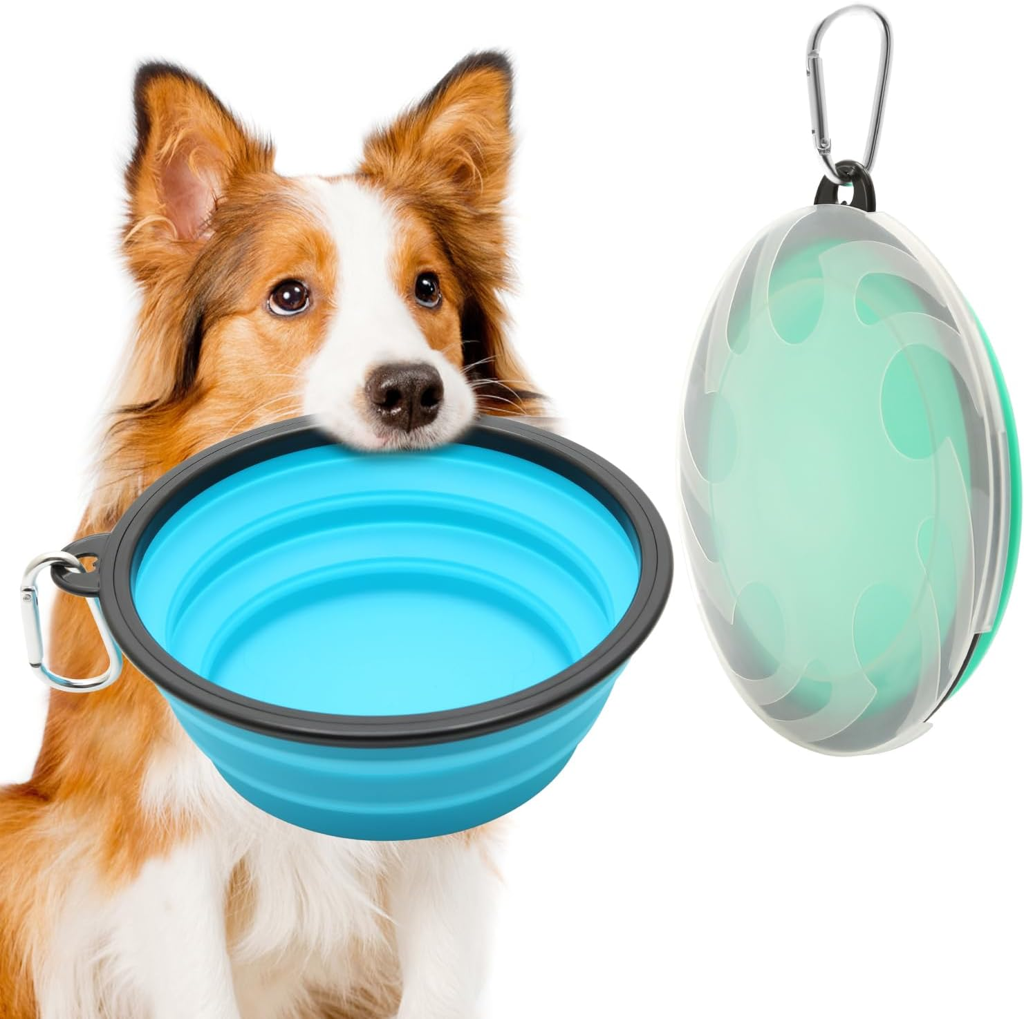 Pack of 2 Large Dog Bowls, Foldable 1000 Ml / 35 Oz Foldable Dog Travel Bowls, Portable Dog Water Food Bowl with Closure, Pet Cat Food Cup for Travel, Hiking (Red + Orange)