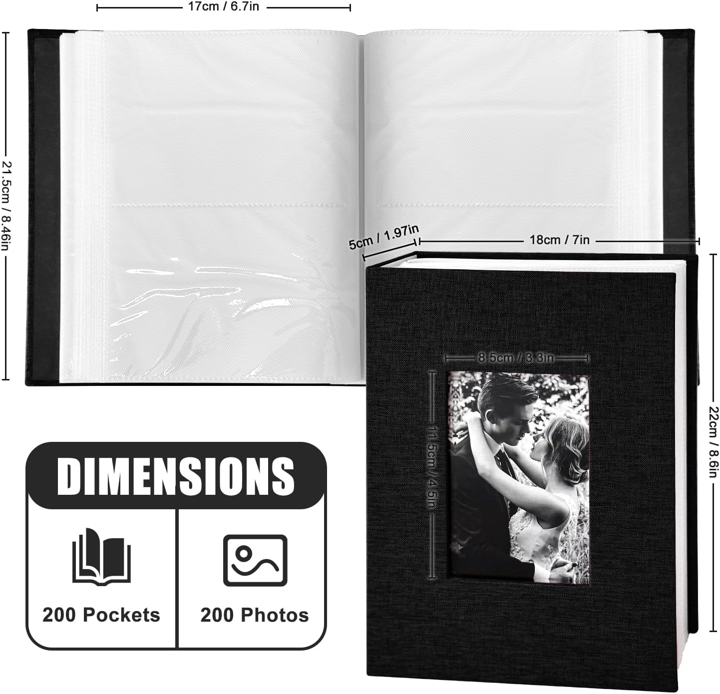 200-Pocket Photo Album 4X6 - Slip-In Picture Album with Linen Cover & Display Window, Vertical Photo Book for Wedding, Family, Baby, Anniversary & Vacation Memories (Holds 200 Photos) image number 5