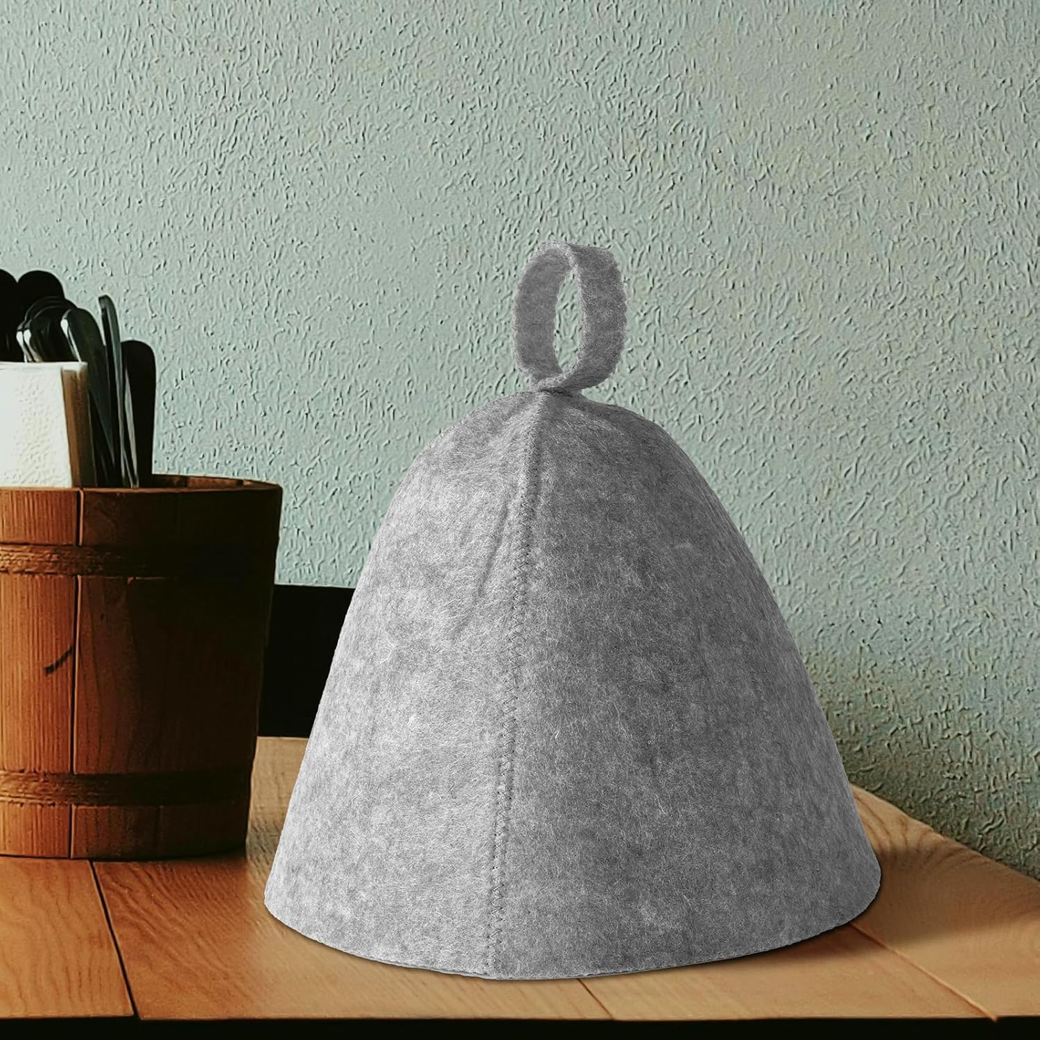 Lasuroa 2Pcs Sauna Hats, Felted Sauna Hat Banya Sauna Cap Steam Russian Sauna Cap Felt Sauna Hat Set Steam Bath Shower Sauna Accessories Universal for Women Men (Grey) image number 6