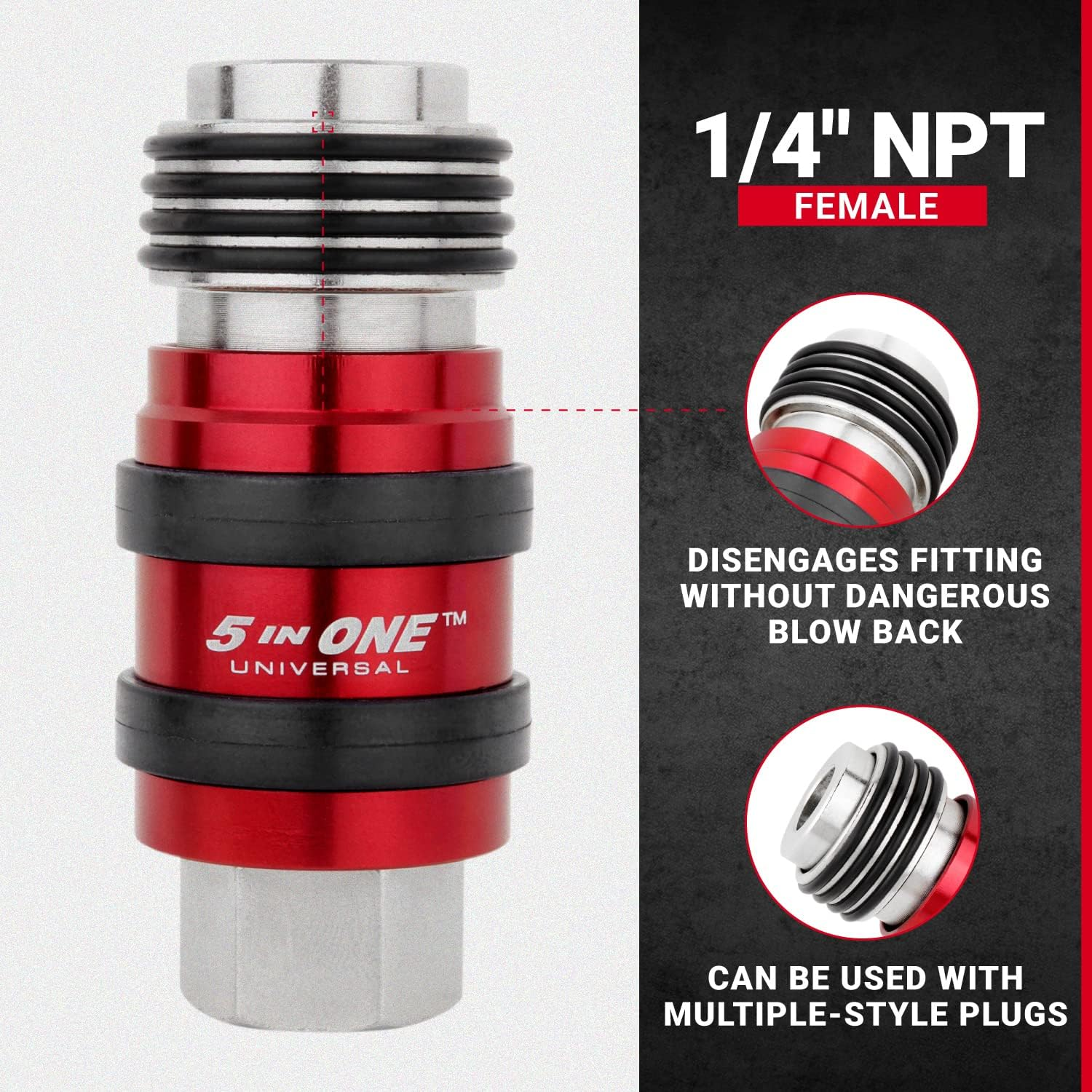 Milton 1750 Safety Exhaust Coupler, 1/4" Body, 1/4" FNPT (Pack of 5) Red image number 4