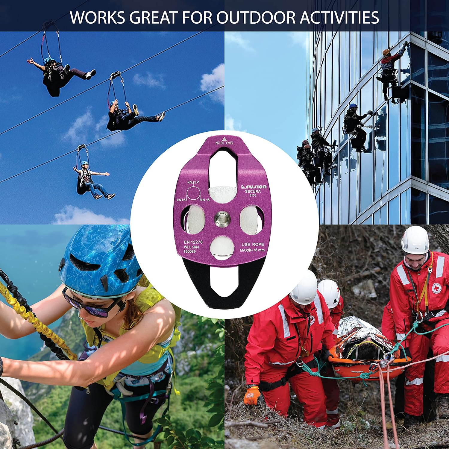 Fusion Climb Lightweight and Durable Aero Space Aluminum Alloy Double Pulley Swing Plate 32Kn for Progress Capture System Rigging Hauling Rescue Arborist Tree Climbing - Black image number 6