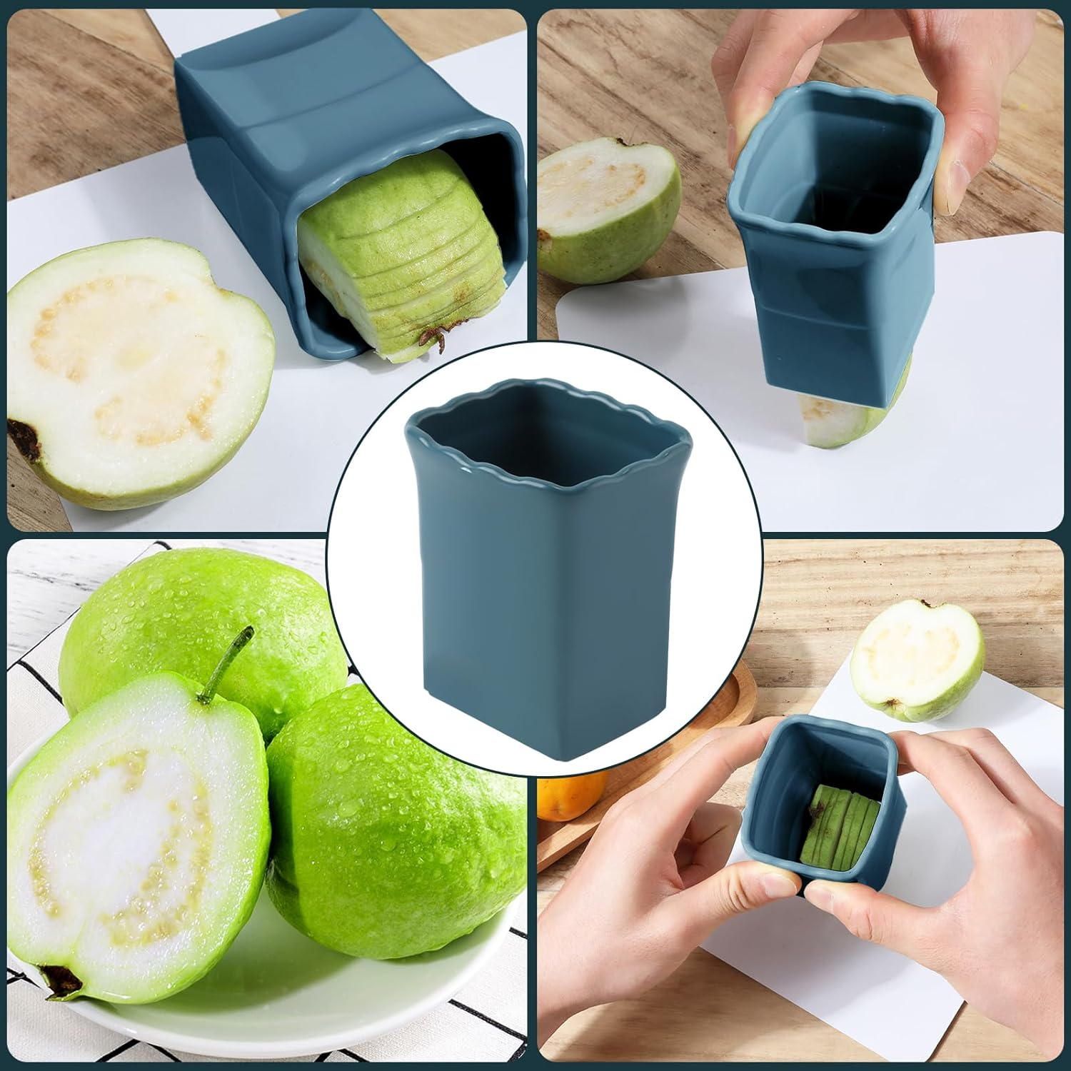 2Pcs Multifunctional Cup Slicer, Stainless Steel Fruit Slicer Cutter for Strawberry Banana Egg Vegetable Quickly Make Salad Kitchen Gadgets (Dark Blue) image number 4