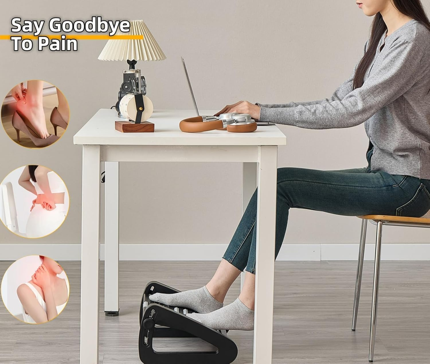 Sooyee Foot Rest for under Desk at Work, Ergonomic 6 Heights Adjustable Footrest with Massage Roller, Portable under Desk Foot Stool for Home,Office(Black) image number 5