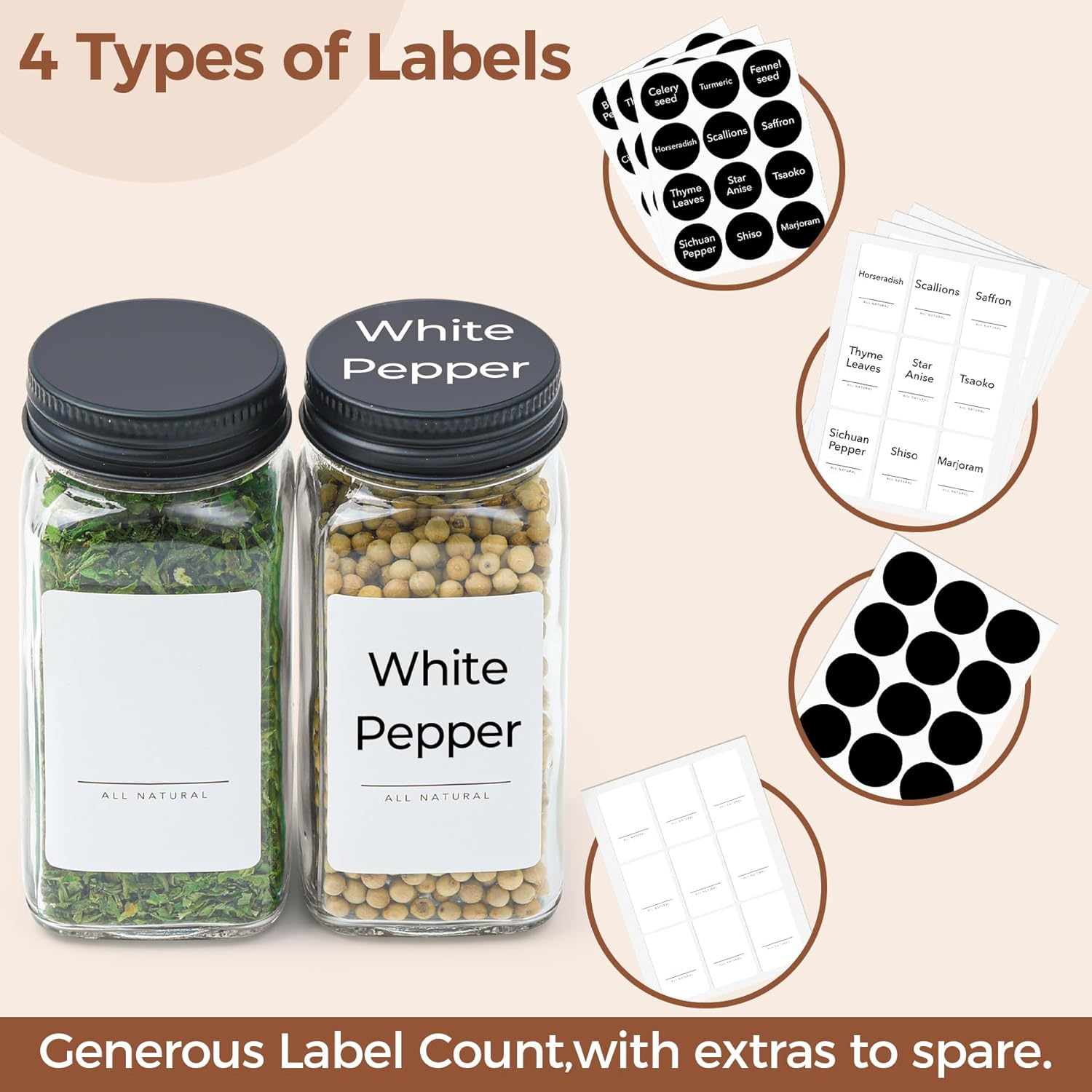 Comsaf 24Pcs 4Oz Spice Jars with Metal Lids, Square Glass Spice Containers with 93 Labels, Seasoning Shaker with Collapsible Funnel Pepper Grinder, Empty Spice Bottles for Kitchen Drawers Cabinet