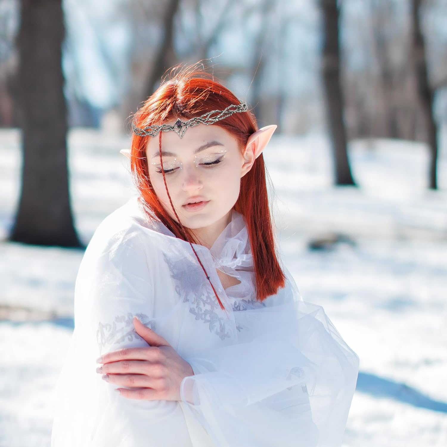 ANBALA Rhinestone Fairy Crown for Women Crystal Elf Crown Silver/Gold Circlet Costume Headwear for Men Renaissance Headpiece for Birthday Party Cosplay Halloween - Gold-1 image number 5