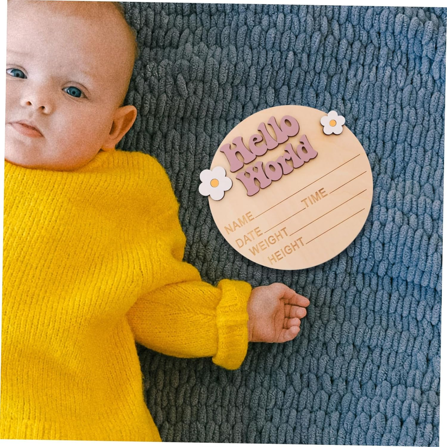 Wooden Baby Announcement Sign for Nursery Newborn Birth Announcement Sign Card Flower Decor and Hospital Celebration - Multi image number 5