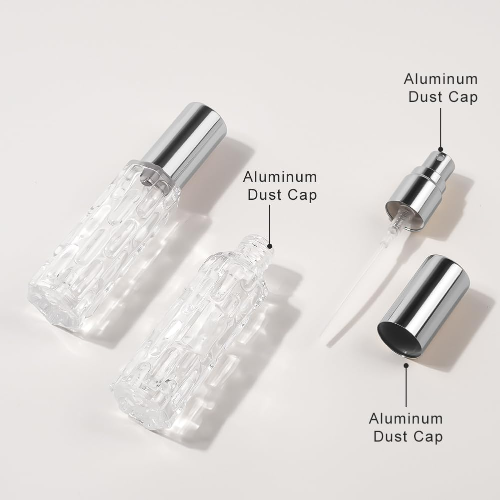 LOPHE Refillable Perfume Atomiser, 4 X 10 Ml, Travel Perfume Atomiser, Mini Perfume for on the Go, Bottler Perfume Bottle, Empty Gifts for Men and Women, Silver
