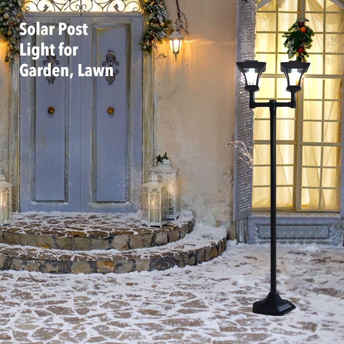 AUSWAY 180Cm Solar Lamp Post Lights Outdoor with Double Lamp, Waterproof Solar Powered Street Lights for Garden, Pathway, Driveway, Front/Back Door, Warm White Solar Post Light, Replaceable Bulb image number 3