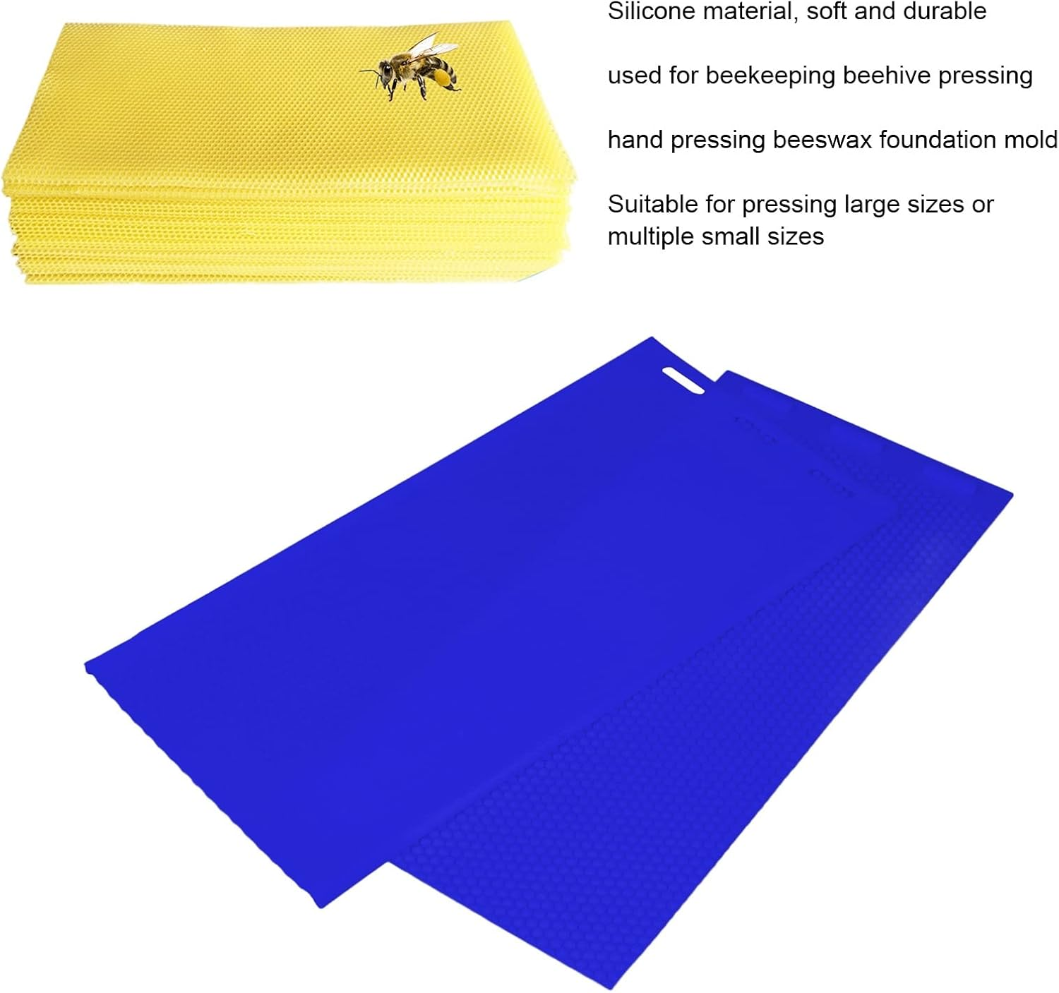 Beeswax Press Mould, 2PCS Beehive Foundation Sheets, Beeswax Sheet Mold 5.4Mm Reusable Silicone Beeswax Mold Foundation for Bee Keeping 37.5 X 21CM (Dark Blue) image number 6