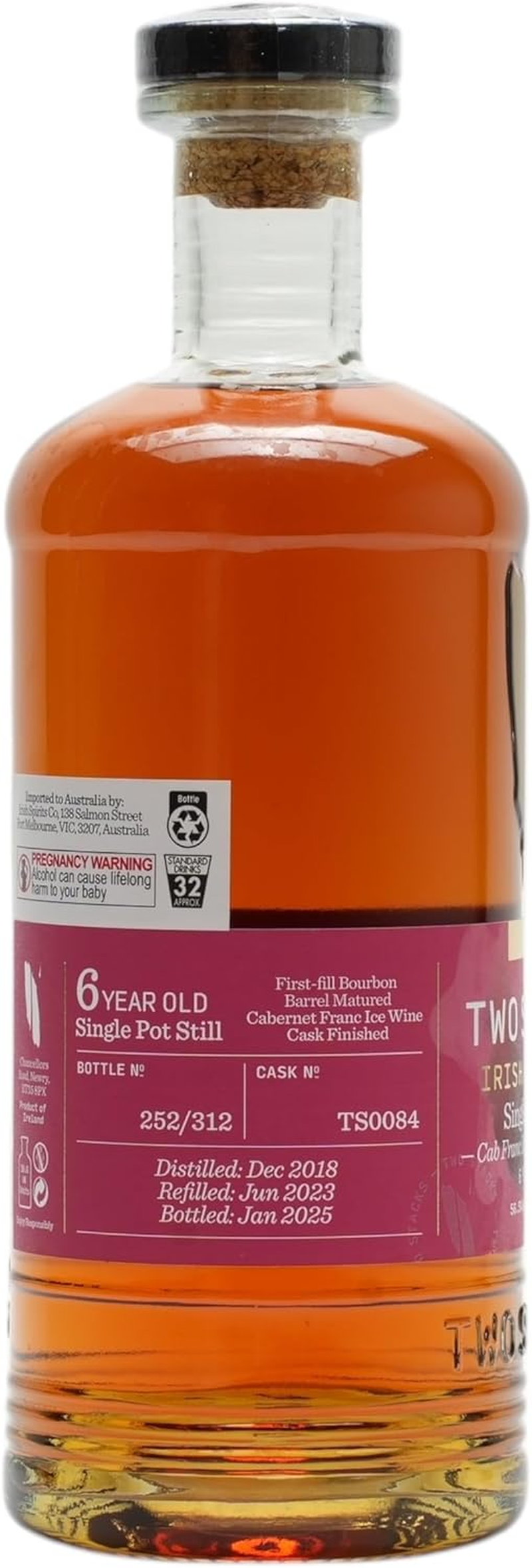 Two Stacks Single Pot Still Cab Franc Ice Wine Cask Finish 6 Year Old Irish Whiskey 700Ml image number 2