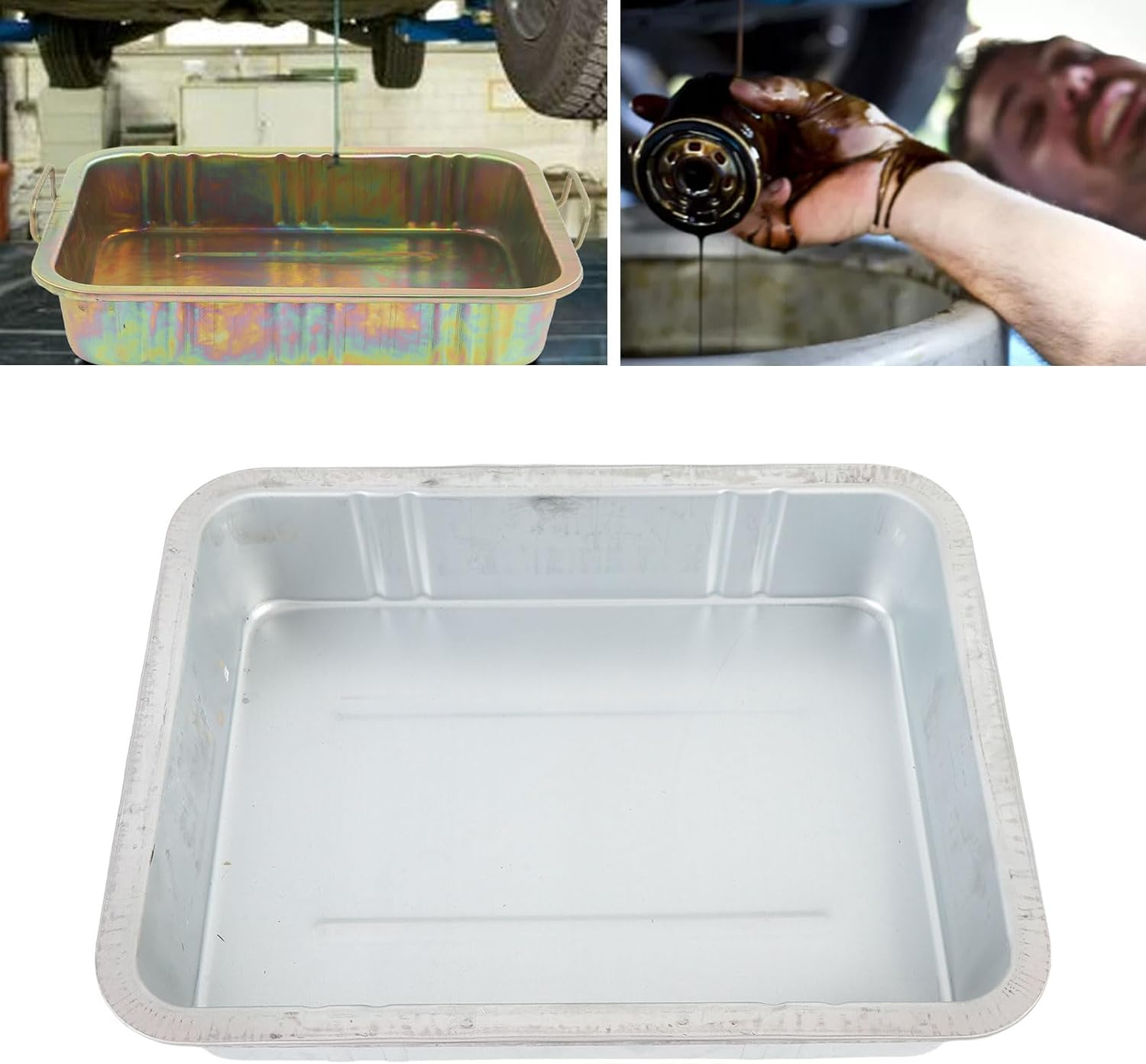 Steel Oil Drain Pan, Made from Galvanized Steel Steel Oil Drip Pan, Rustt Resistant Large Drip Tray Oil Catch Pan Replacement for Automotive and Motorcycle Maintenance (8L) image number 2