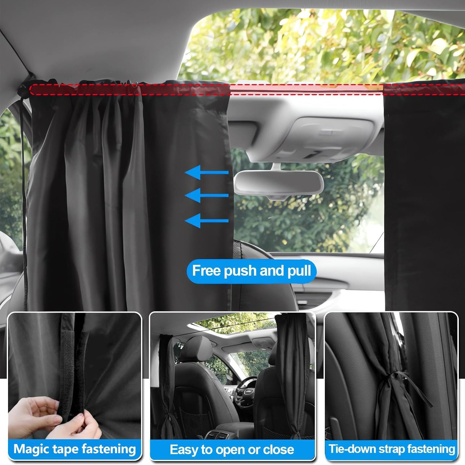 Car Divide Privacy Curtains,Car Seat Partition Curtain,Car Window Shades Light Blocking Sunshades,Universal Removable Window Curtains Protection for Travel Camping Nap Sleeping and Privacy Protection image number 5