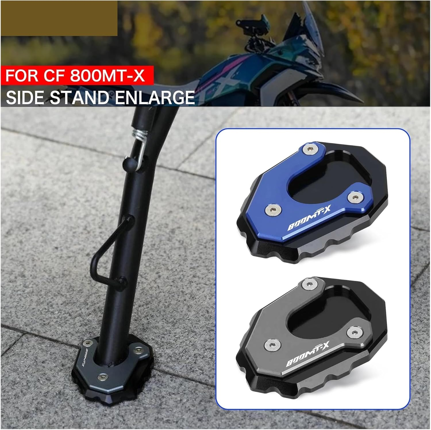 Compatible with CFMOTO 800MT-X 800MTX 2024 2025 Motorcycle CNC Kickstand Foot Side Stand Extension Pad Support Plate Pedal Footrest 800 Mt-X(Black) - Grey image number 4