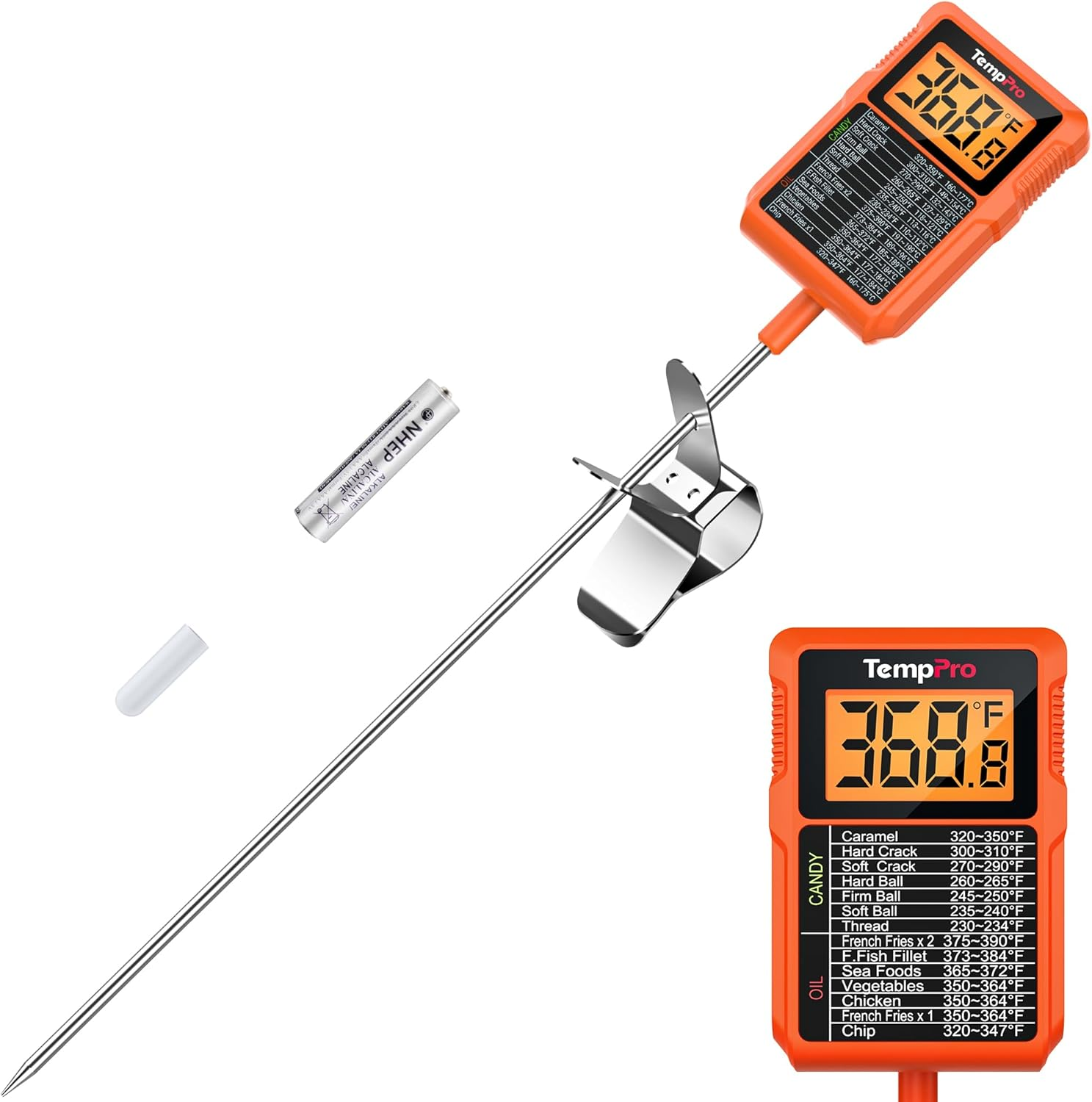 Temppro TP510 Waterproof Digital Candy Thermometer with Pot Clip, 8" Long Probe Instant Read Food Cooking Meat Thermometer for Grilling Smoker BBQ Deep Fry Oil Thermometer(Previously Thermopro) image number 6