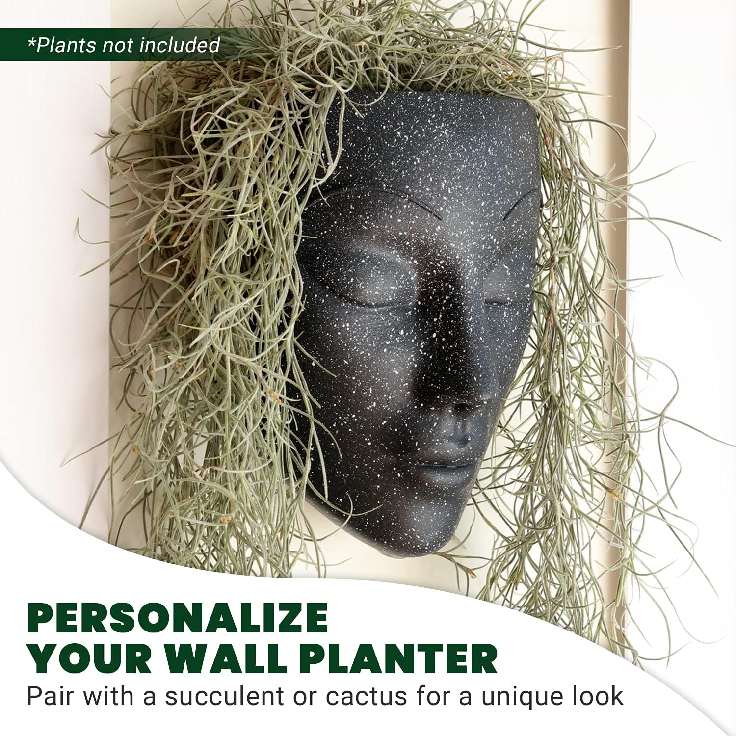 Wall Planter | 7 Colors Avail | Unique Face Planters Pots Head Planter - Plant Gifts for Indoor Plant Lovers Gift Ideas - Face Planter Gifts for Plant Lovers, Succulent Plant Gift - Black