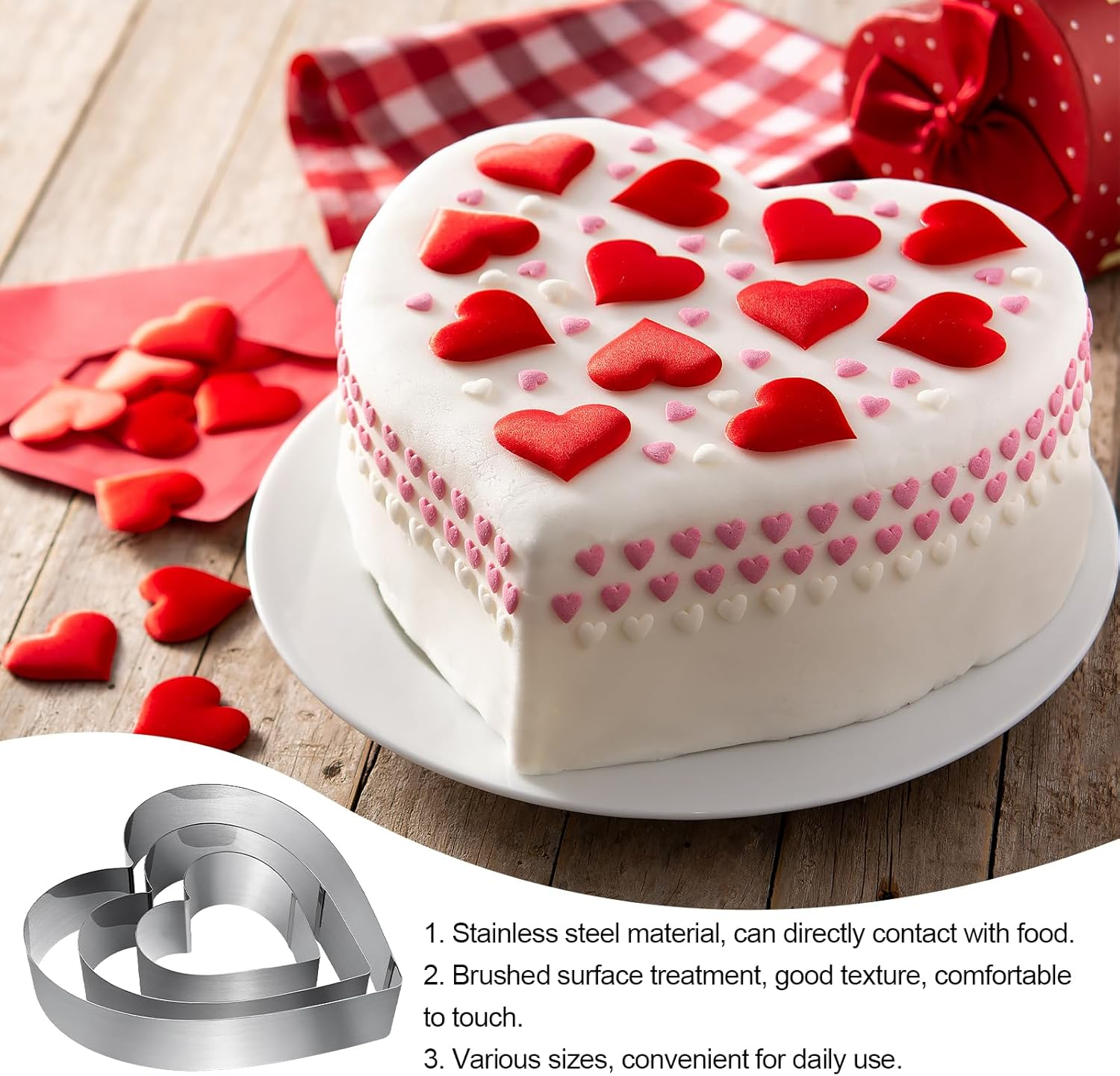 ZHIYUQL Heart Baking Mould, Set of 3 Heart Cake Ring, Silver Stainless Steel Baking Mould, Heart Dessert Rings, Baking Frame, Smooth and Heat Resistant for Cake Decoration, Backing, Holiday Party image number 6