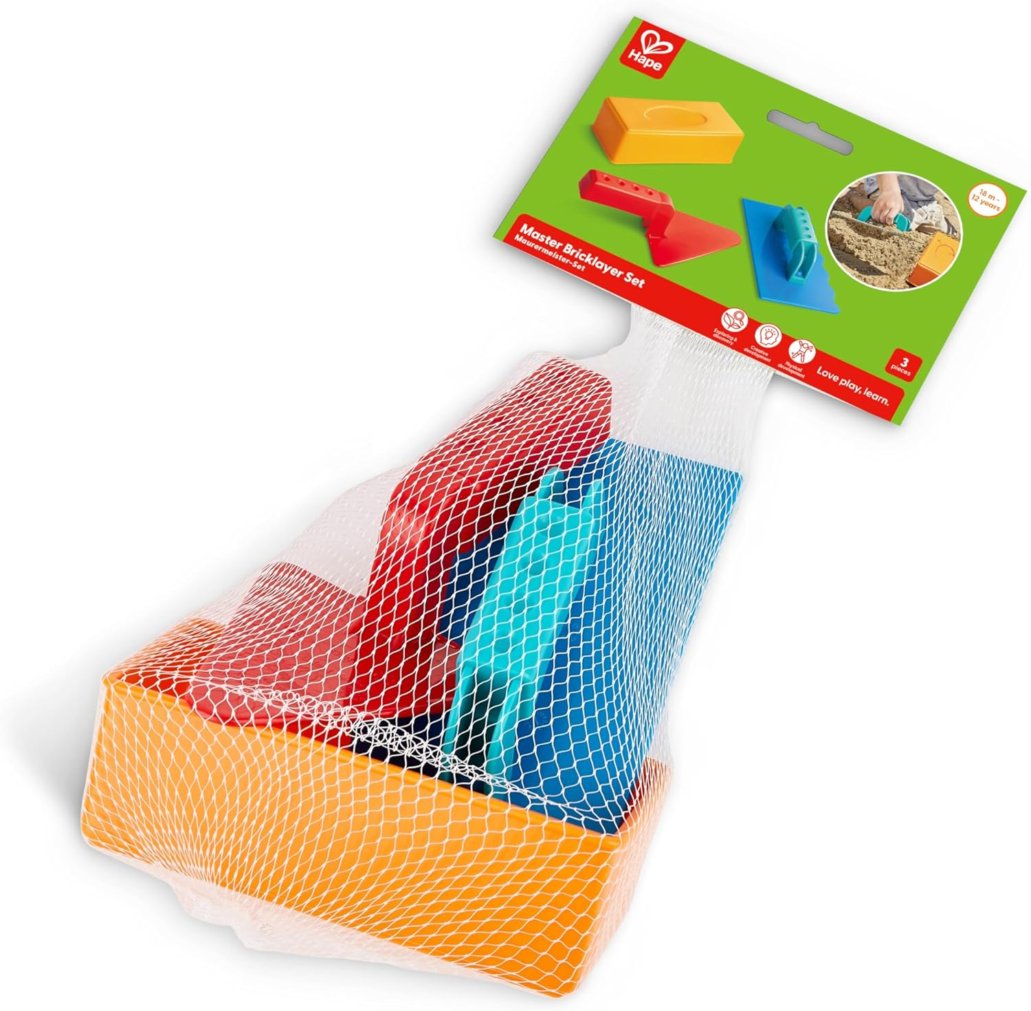 Hape Master Builder Sand Castle Kit - Beach Toys Set with Brick Molds and Tools - Kids Outdoor Sand Box Play Set with Construction Tools