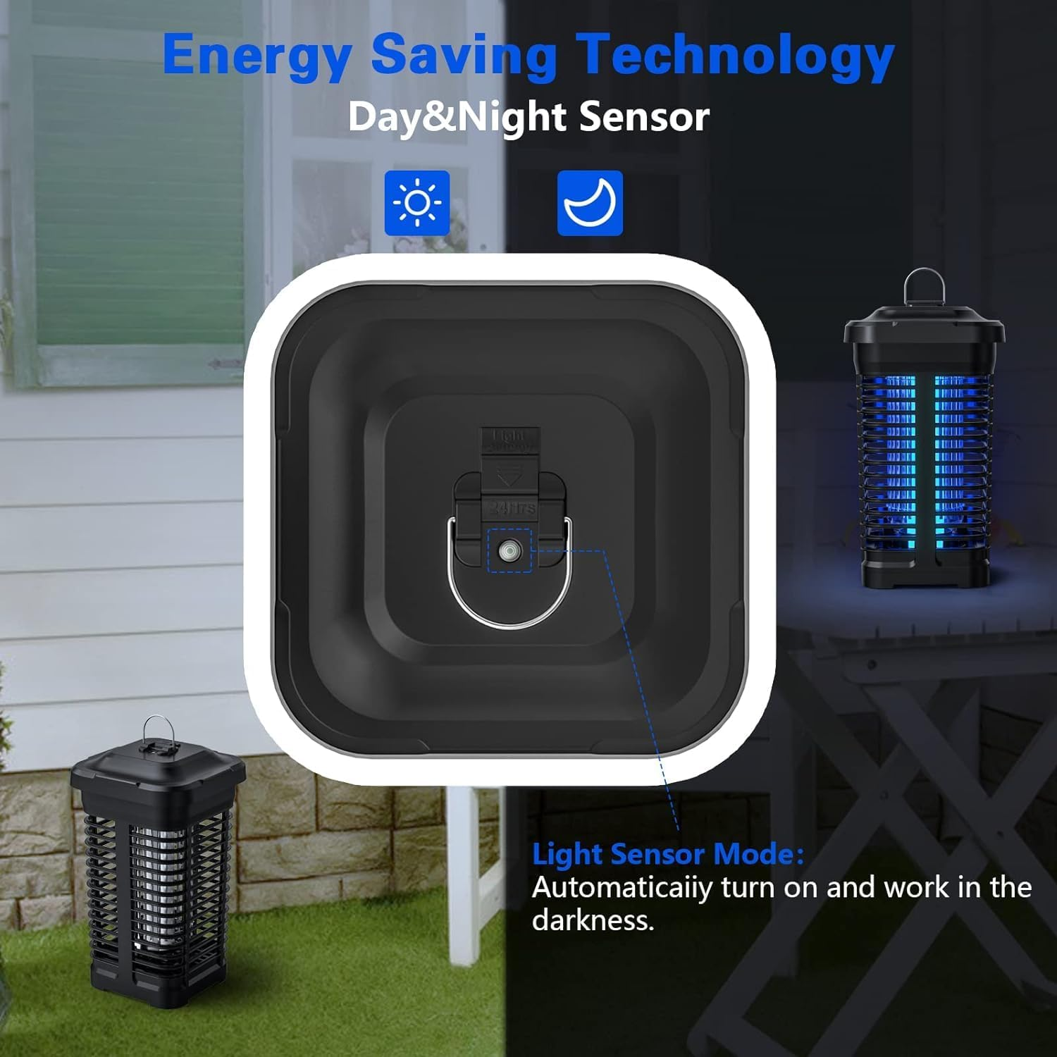 Bug Zapper Indoor Outdoor, 4300V 18W Electric Mosquito Killer, Mosquito Trap Fly Zapper Insect Killer with Light Sensor for Home, Garden, Backyard, Patio, Camping, 2300 Sq. Ft Coverage image number 6