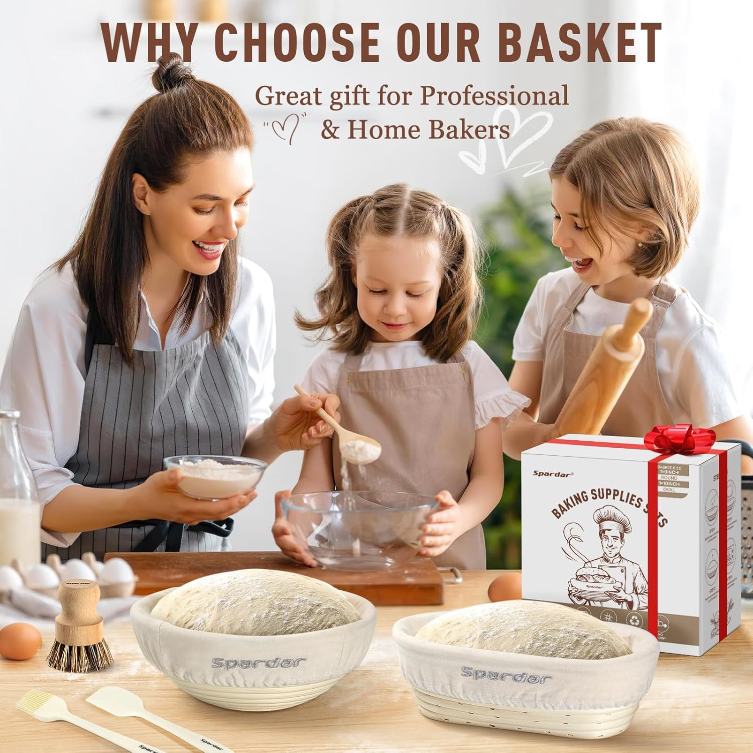 Sourdough Starter Kit, Bread Proofing Basket Set Oval Round, Sourdough Kit with Bread Lame, Danish Dough Whisk, Dough Scraper, Bread Bag and Brush image number 1