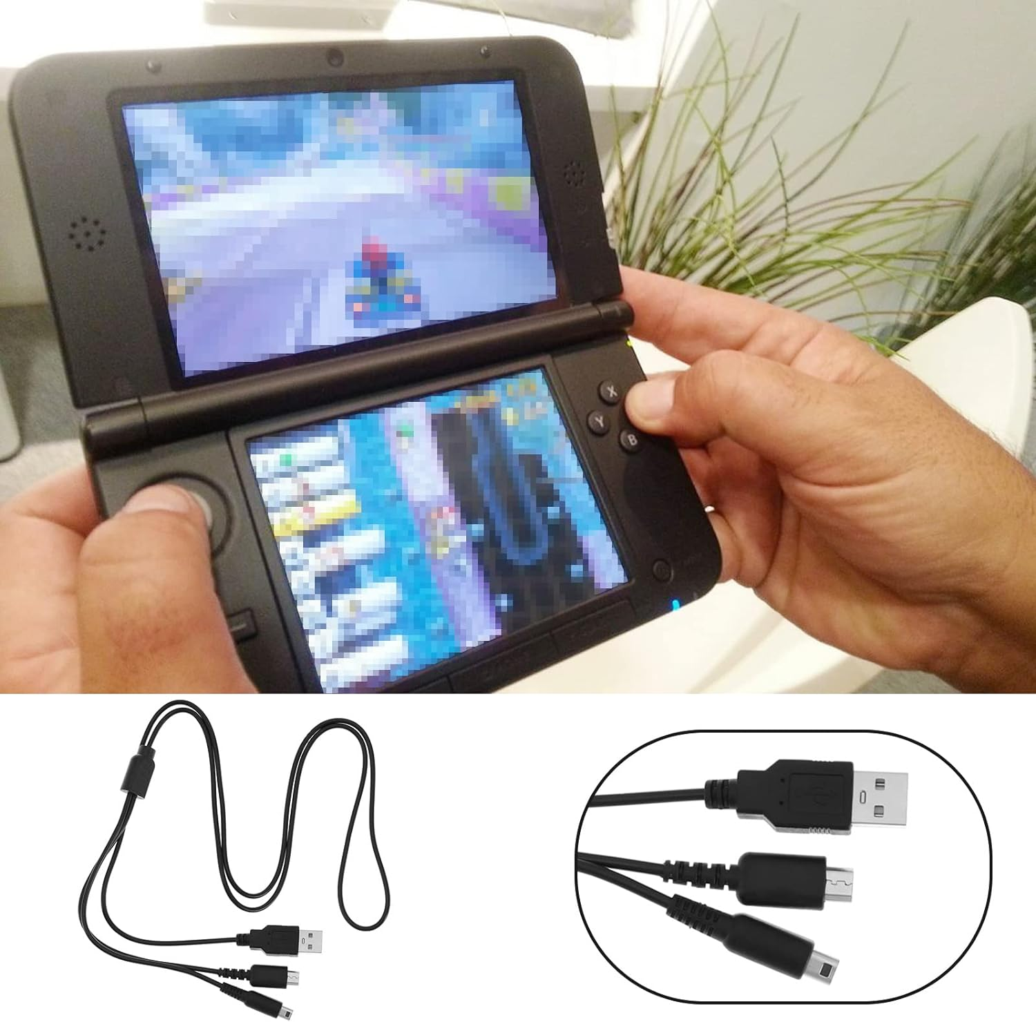 2Pcs USB Power Charger Cable Cord Replacement Compatible with Nintendo 3DS/ 3DS XL/ 2DS/ Dsi/Dsi Xl/New 3DS 2 in 1 Charging Cable image number 1