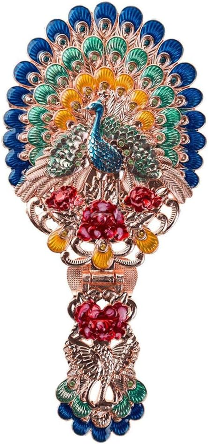 Nerien Women'S Antique-Style Foldable Metal Phoenix Cosmetic Mirror Peacock Vanity Mirror Portable Handle Mirror Copper