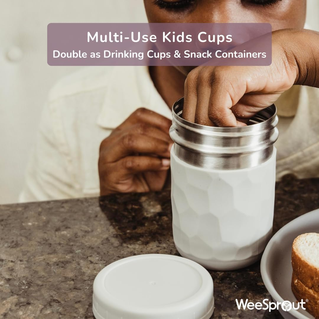 Weesprout 2-In-1 Drinking Cups for Kids, Stainless Steel Cups for Smoothies, Silicone Straws with Straw Stoppers, Premium Plastic Twist Lids, Easy-Grip Sleeves, Set of 4 Dishwasher Safe Kid Cups image number 1