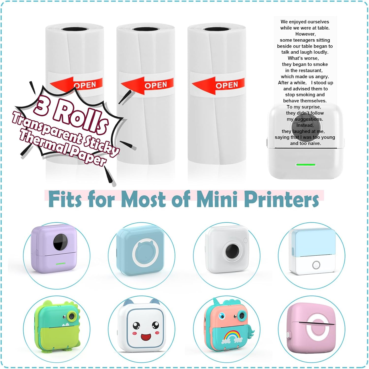 3 Rolls Mini Thermal Sticky Paper, Transparent Printer Paper 57X25Mm, Sticker Paper for Photo Journal Notes Memo