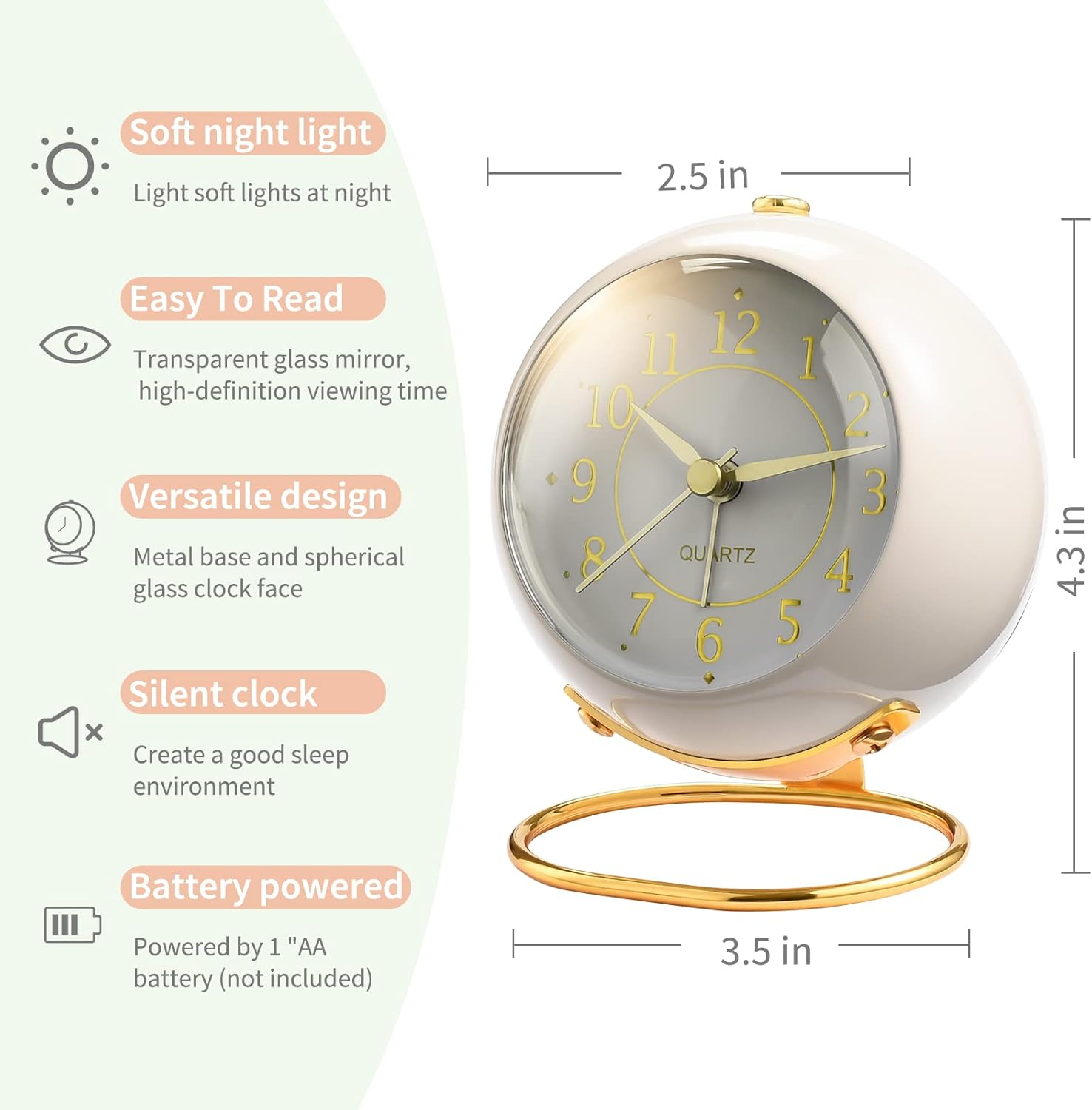 Analog Alarm Clocks,Retro Backlight Cute Simple Design Small Desk Clock with Night Light,Silent Non-Ticking,Battery Powered,For Kids,Bedroom,Travel,Kitchen,Bedside Desktop.(Green) - Blue image number 7