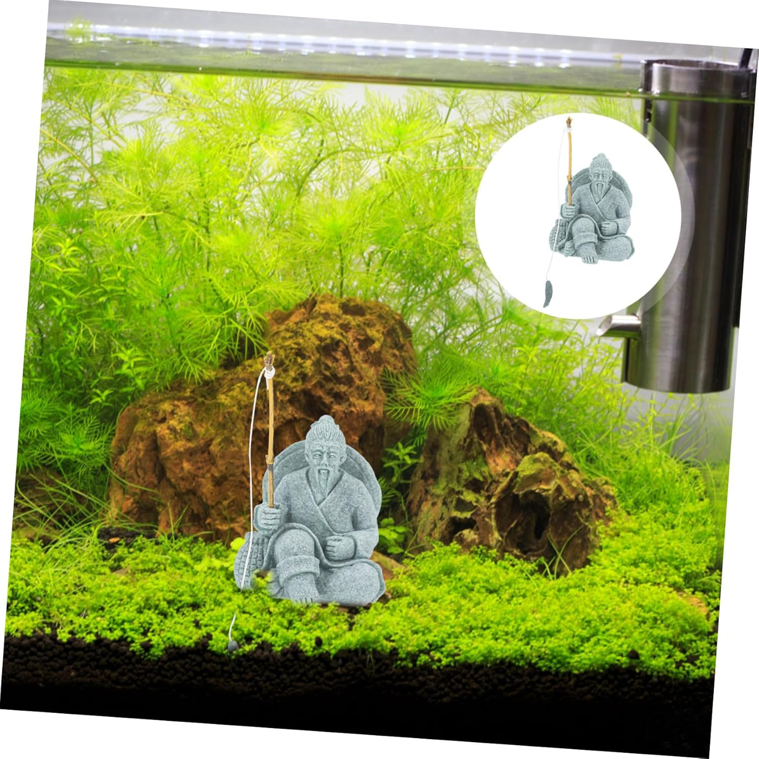 DECOMELODY Miniature Fisherman Statue for Fish Tank Decor Elegant Sandstone Ornament for Gardens Aquariums and Relaxing Spaces Charming Tea Pet Figurine image number 3