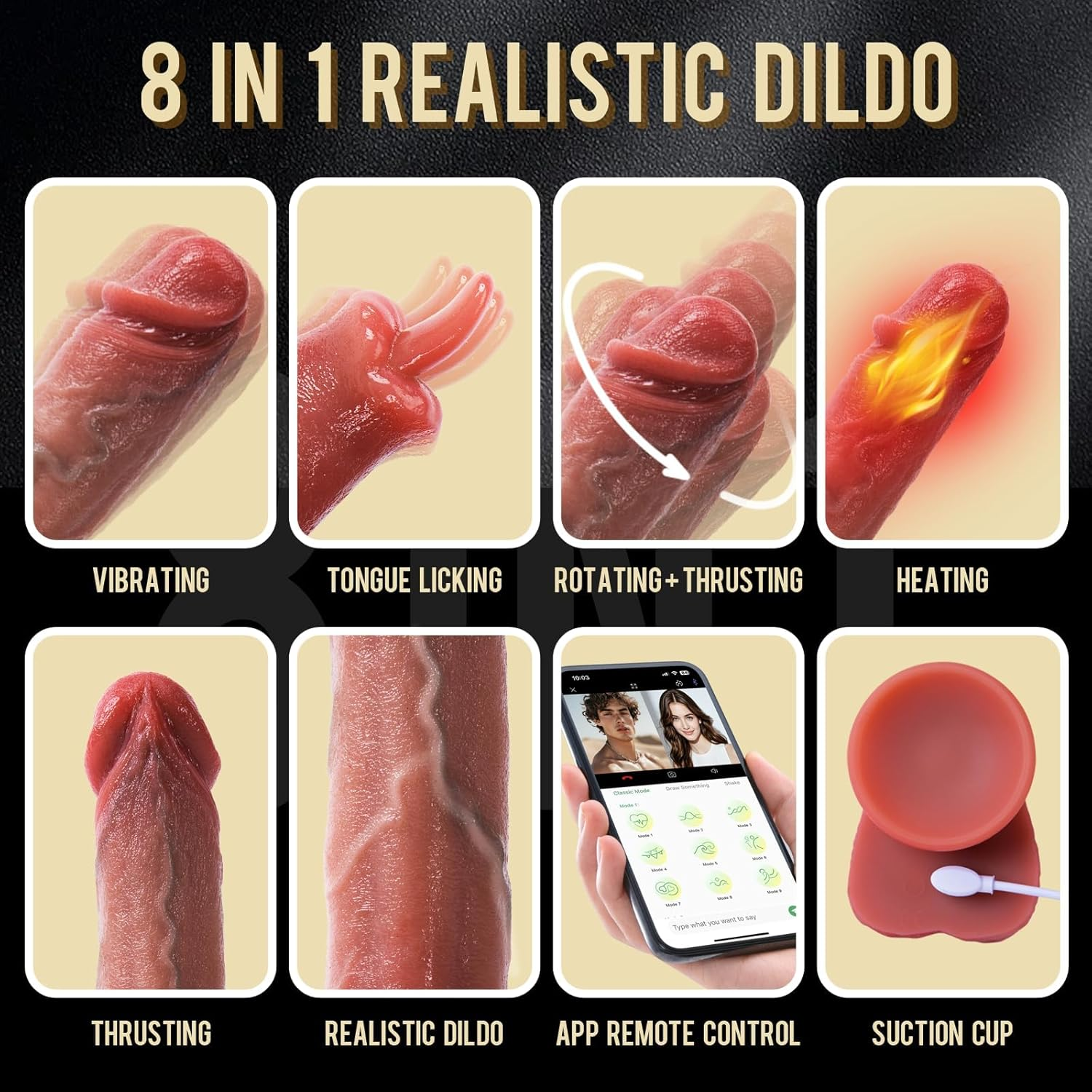 Realistic Thrusting Dildo Vibrator Adult Sex Toys - 9 Inch Suction Cup Dildo with Thrusting & Vibrating & Rotating Mode, G Spot Anal Clitoral Stimulator Silicone Thick Dildos for Women Couples Sex Toys image number 4