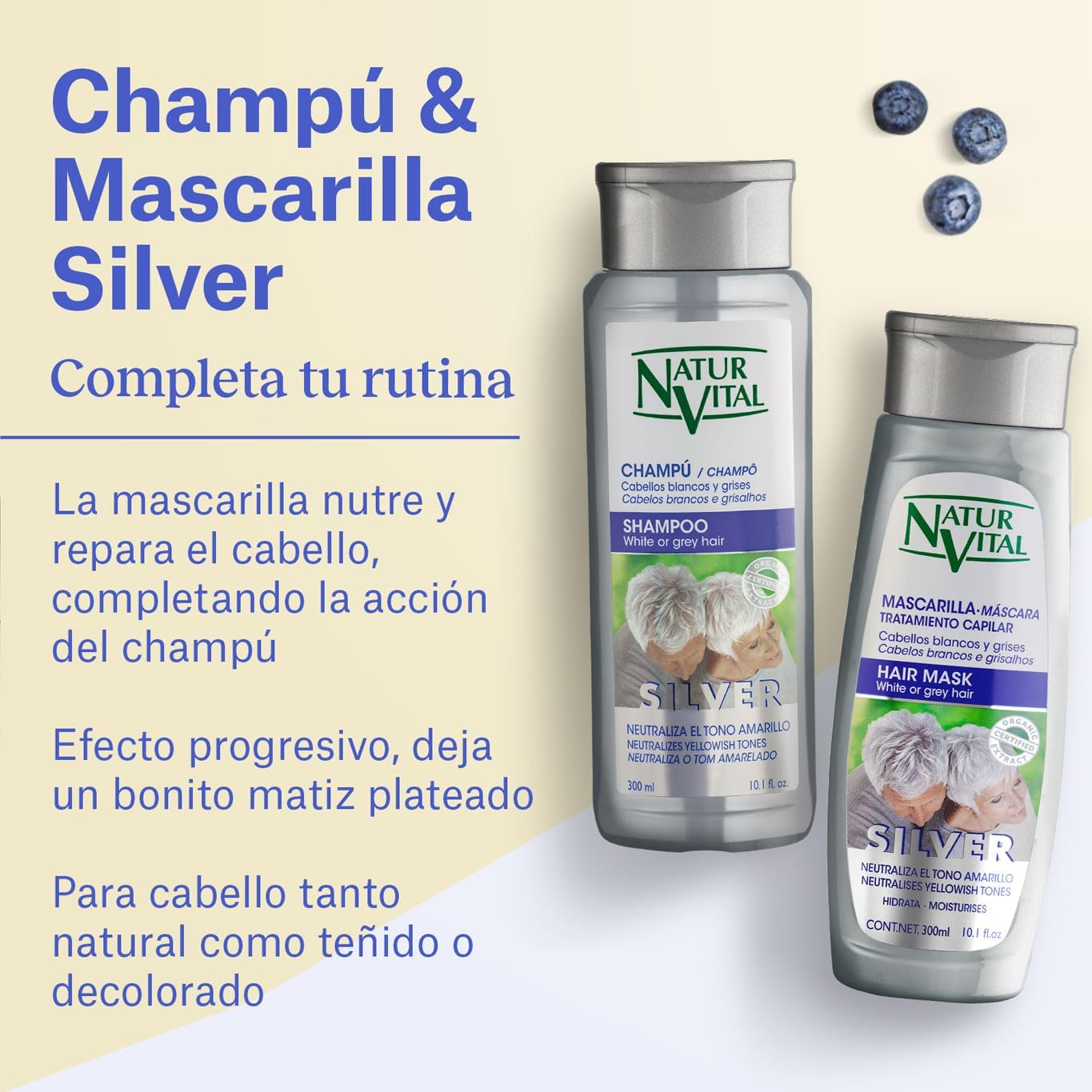 Naturvital Silver Shampoo with Blueberry Extract for Blonde, Silver, White or Grey Hair -300Ml image number 3