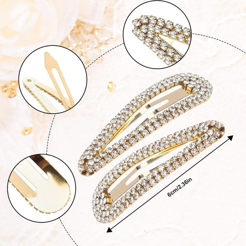 Set of 4 Rhinestone Snap Hair Clips Metal Snap Hair Clips Gold Snap Hair Clips with Rhinestone Shiny Snap Hair Clip for Women image number 3