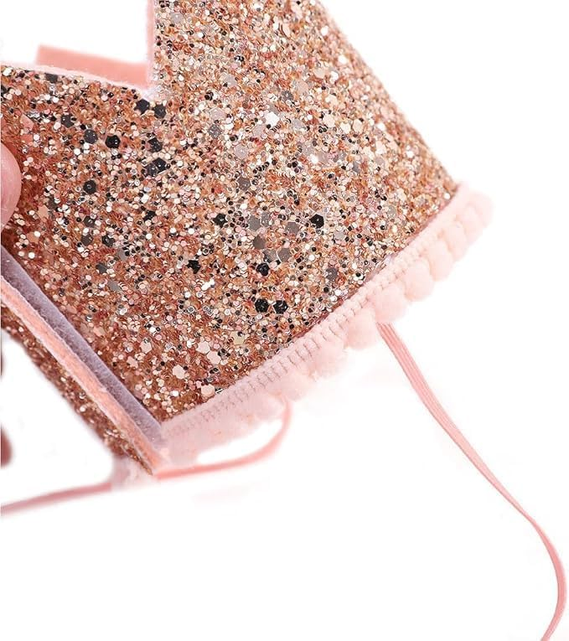 Baby First Birthday Crown, 1St Happy Birthday Decorations Birthday Party Favors, Infant Glitter Birthday Crown Photo Booth Props Photography Props First Birthday Outfit Girl Boy(Pink) image number 3