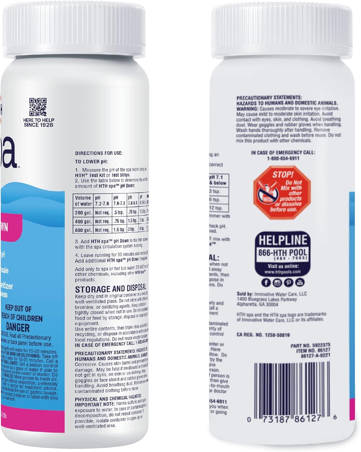 HTH Spa 86133 Ph Up, Spa & Hot Tub Chemical Raises Ph, Prevents Corrosion, 2 Lbs