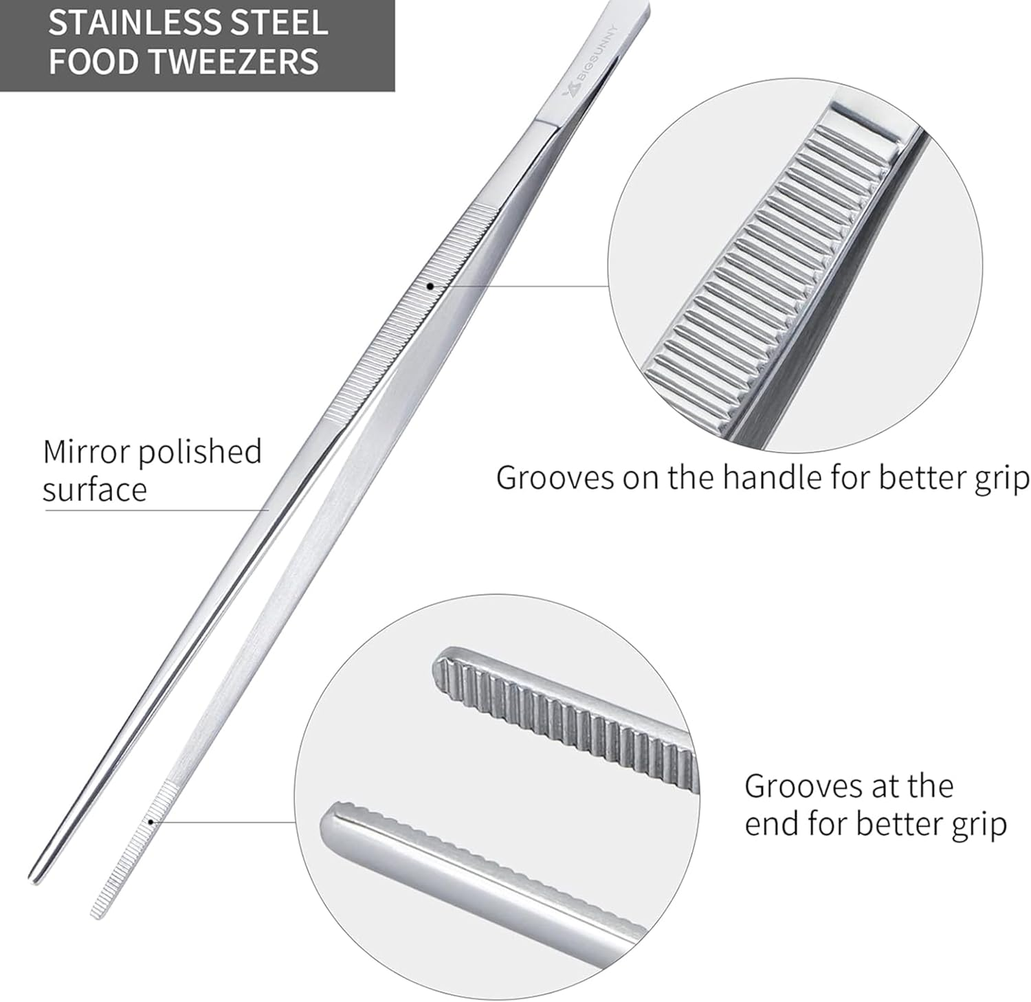 Professional Stainless Steel Tweezers Set, 25-30 Cm Length, 4-Piece, Serrated Tips for Cooking and Crafting image number 3