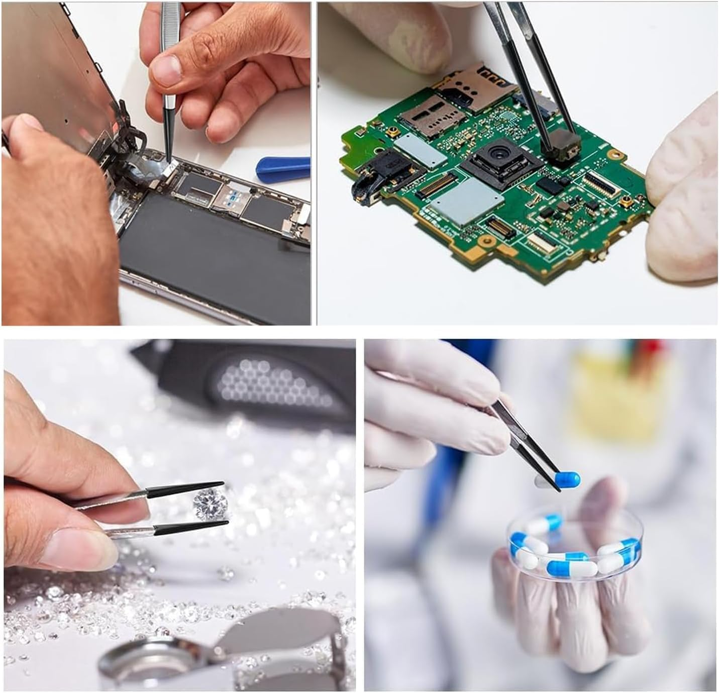 Non-Marring Silicone Tipped Tweezers Set - 3Pcs Rubber Coated with Bent, Straight, and Flat Tips - PVC Coated image number 3