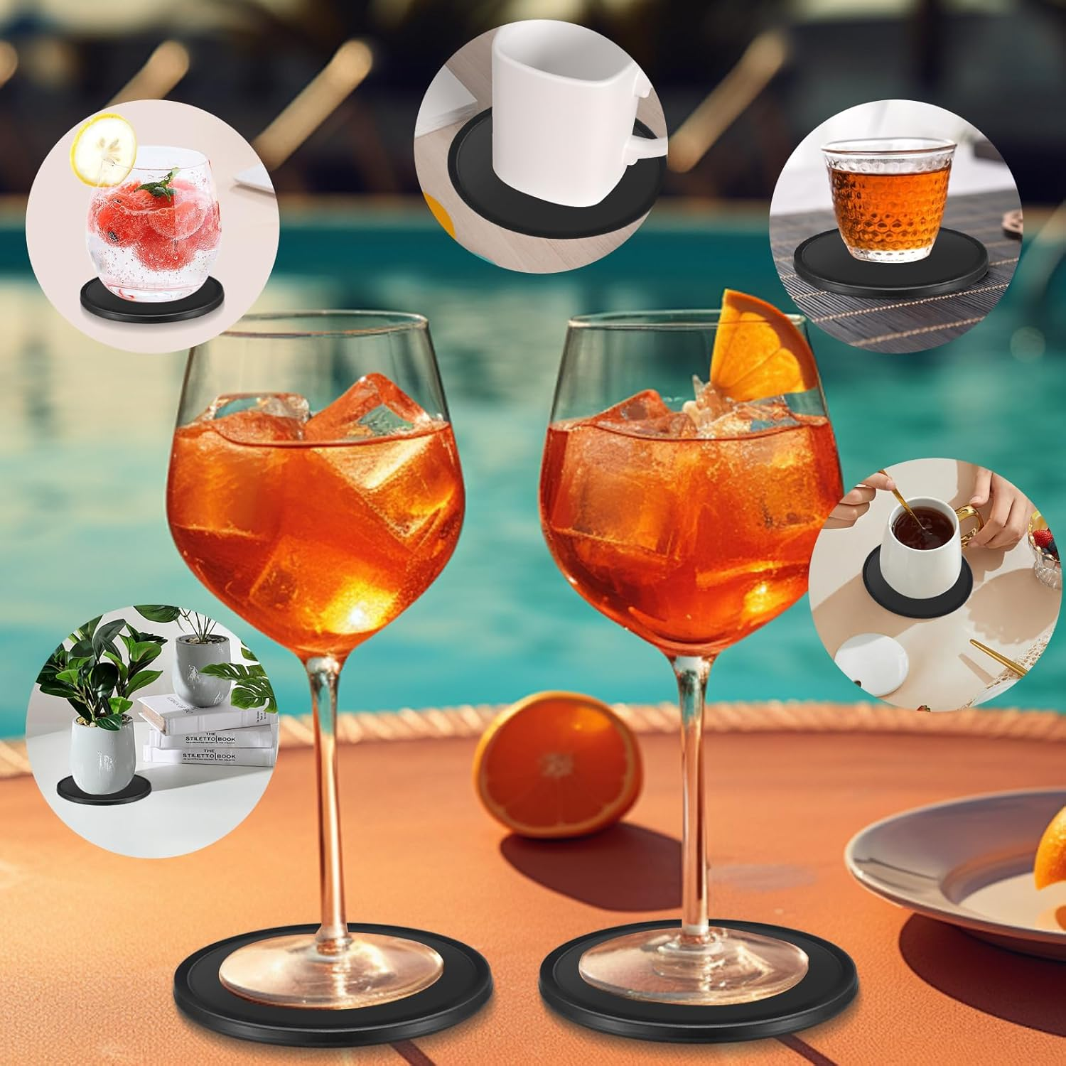 3 Pcs Silicone Coasters for Drinks, Black round Mugs Coasters Pads Mats, Protect Furniture from Scratch & Water Marks, Non Slip, for Coffee Beer Glass Home Bar - 3 Black Coasters image number 7