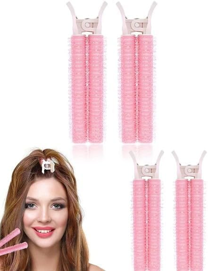 4 Pcs Pink Hair Rollers with Clip,Portable Hair Volume Clip,Volumizing Hair Root Clips,Bangs Curler DIY Hair,Styling Accessories,Self Grip Volume Hair Root,Hair Rollers,Styling Tools and Appliances image number 1